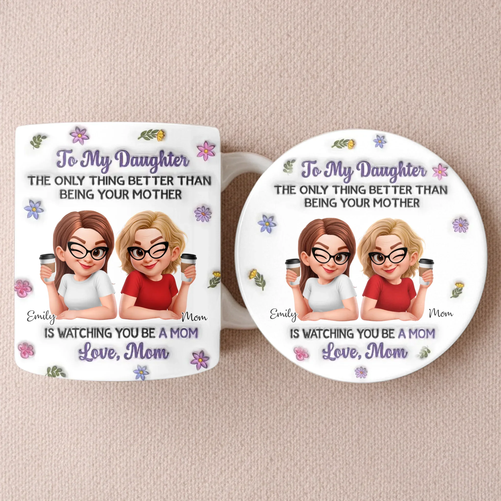 Custom 3D Inflated Effect Printed Mug And Coaster Set  - Personalized Mother's Day Birthday Gifts For Daughter - First My Mom, Now My Bestie - Image 2