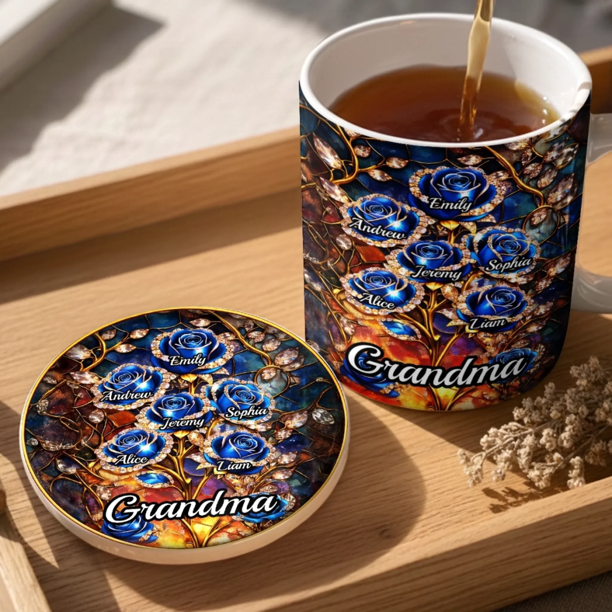 Custom 3D Inflated Effect Printed Mug And Coaster Set - Personalized Mother's Day Birthday Gifts For Mom, Grandma - A Garden Grown With Love - Image 2
