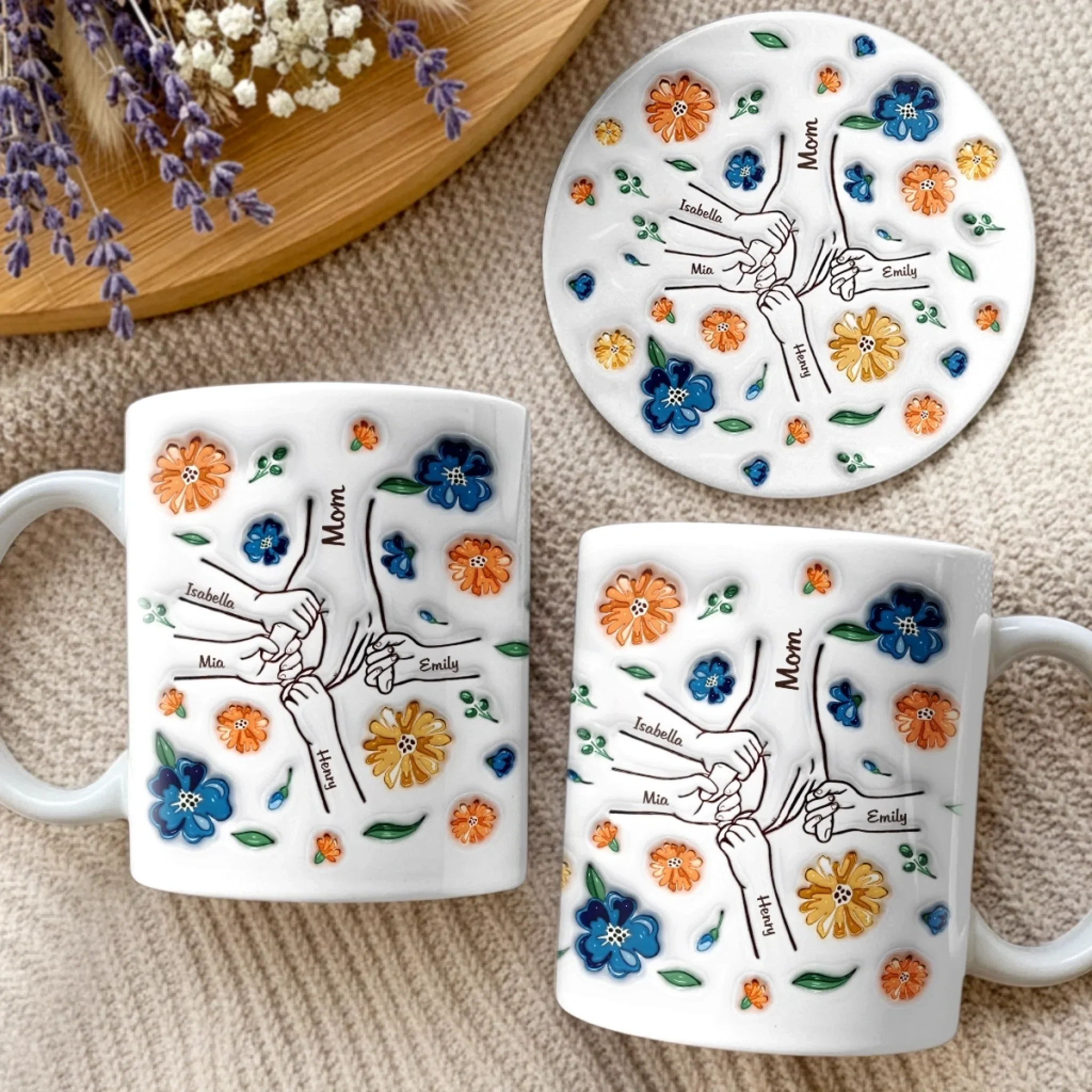 Custom 3D Inflated Effect Printed Mug And Coaster Set - Personalized Mother's Day Birthday Gifts For Mom, Grandma - Her Love, Forever In Our Hands - Image 4