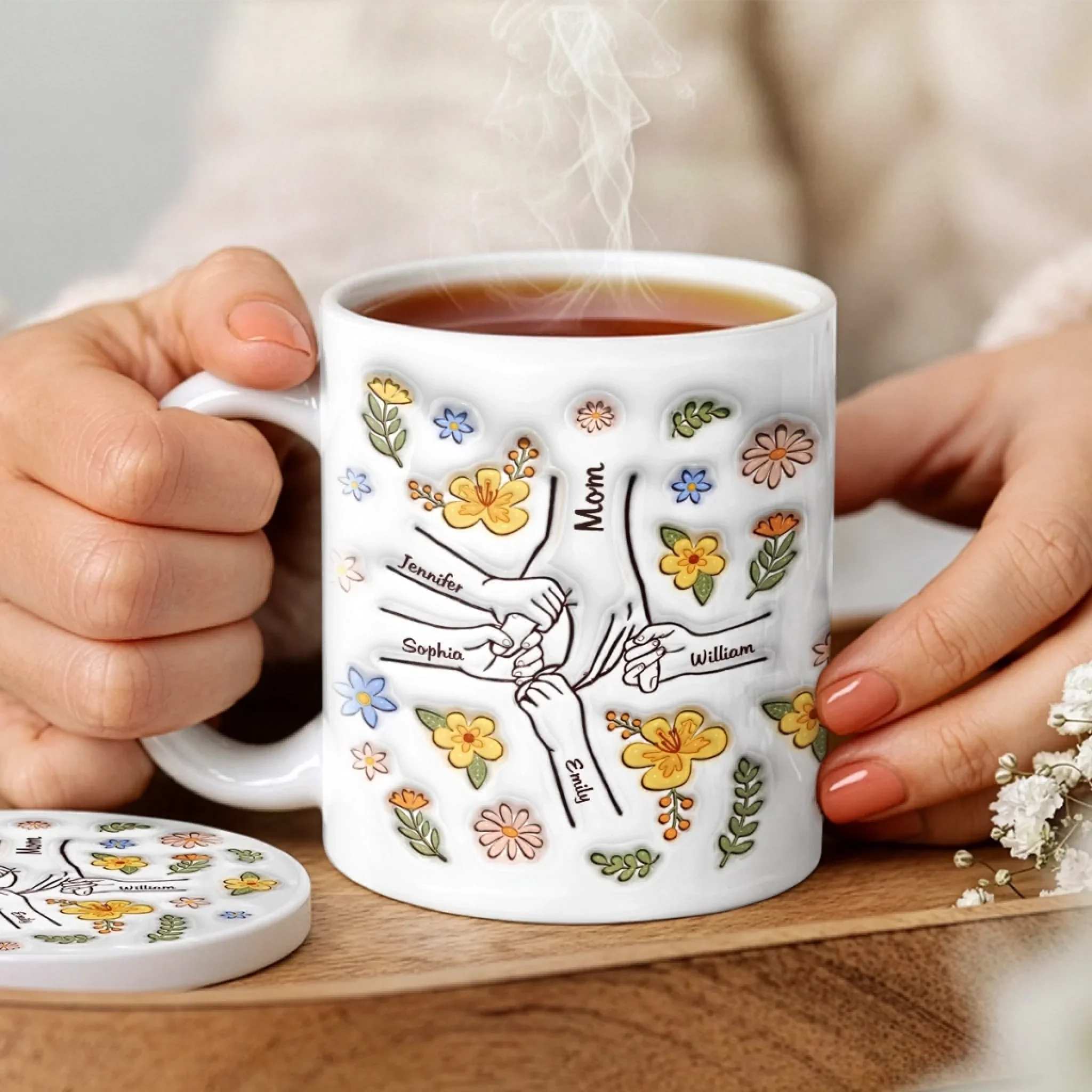 Custom 3D Inflated Effect Printed Mug And Coaster Set - Personalized Mother's Day Birthday Gifts For Mom, Grandma - Mom Holds Us Together - Image 5