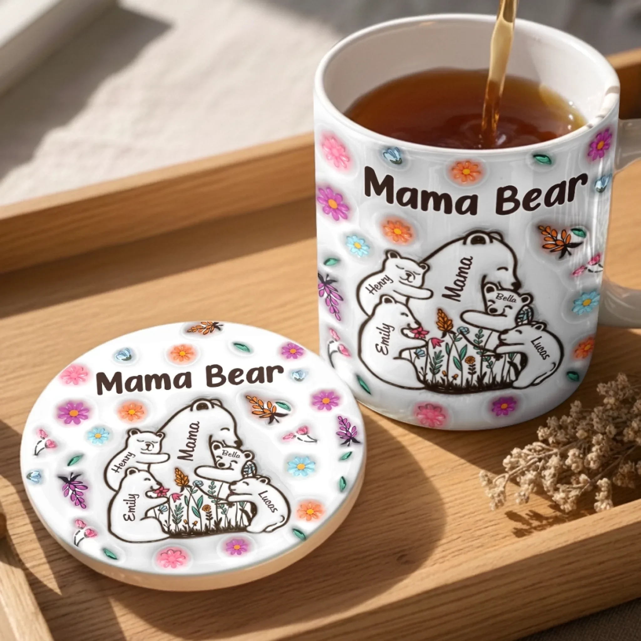 Custom 3D Inflated Effect Printed Mug And Coaster Set - Personalized Mother's Day Birthday Gifts For Mom, Grandma - Proud Mama Bear - Image 2