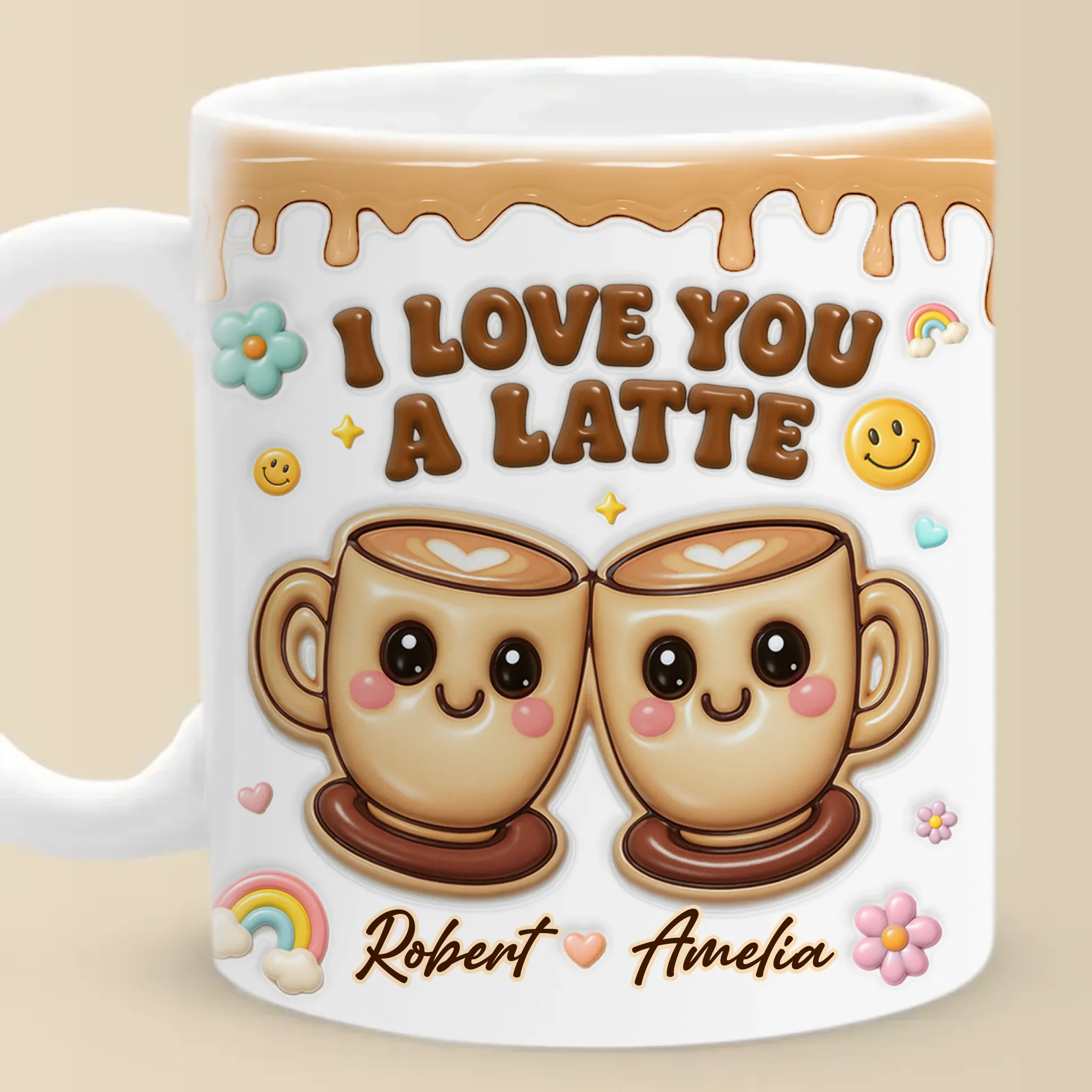 Custom 3D Inflated Effect Printed Mug - Personalized Anniversary Wedding Gifts For Husband And Wife, Him And Her - I Love You A Latte - Image 3