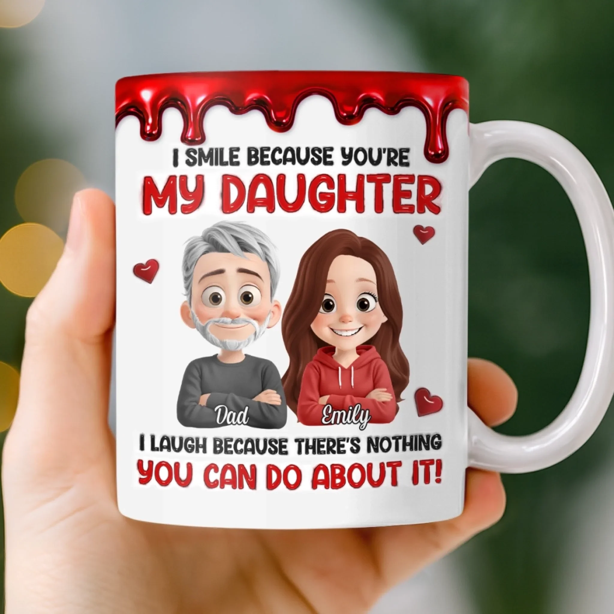 Custom 3D Inflated Effect Printed Mug - Personalized Birthday Gifts For Daughter - Dad’s Forever Troublemaker - Image 2