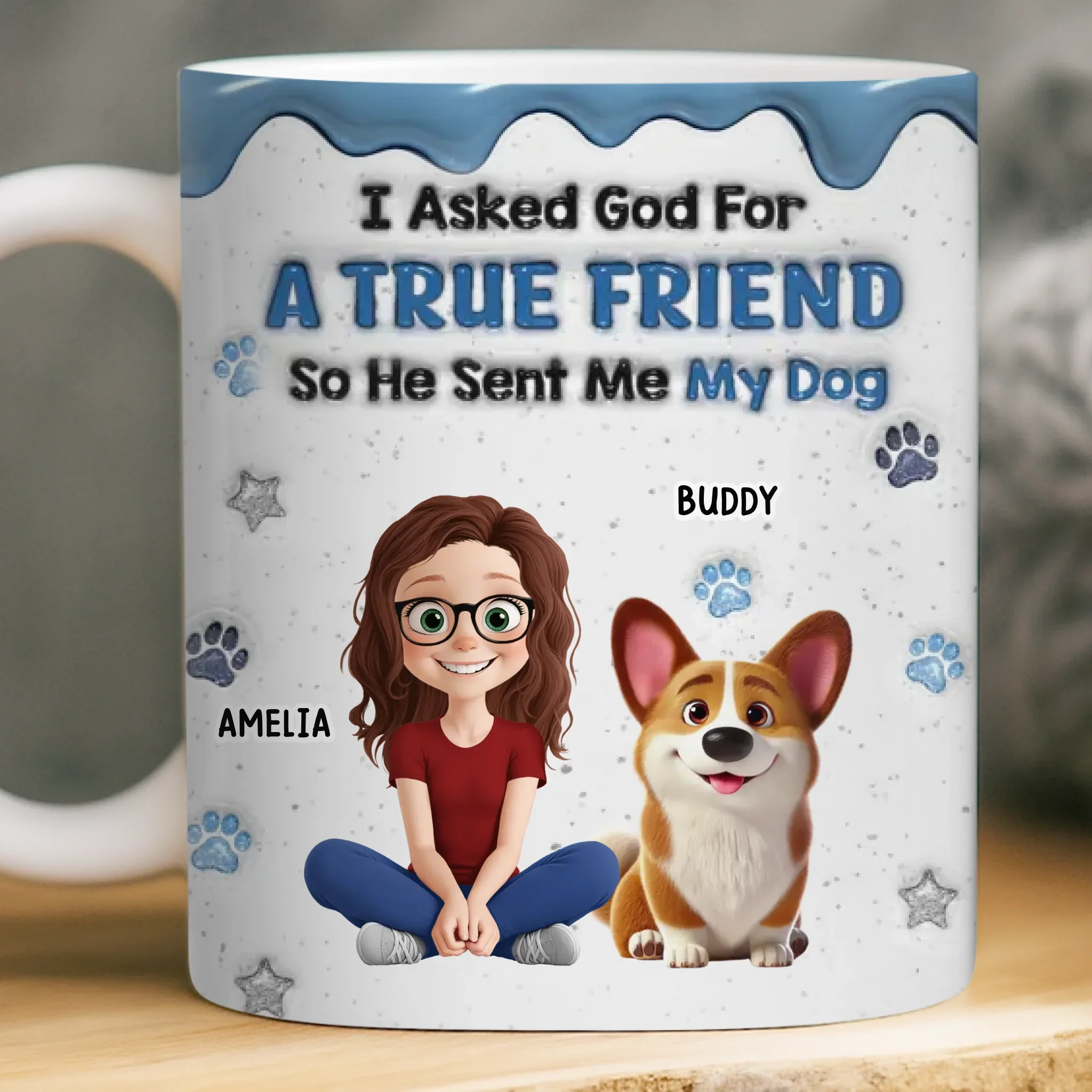 Custom 3D Inflated Effect Printed Mug - Personalized Birthday Gifts For Dog Lovers, Dog Dad And Mom - A Blessing With A Wagging Tail - Image 2