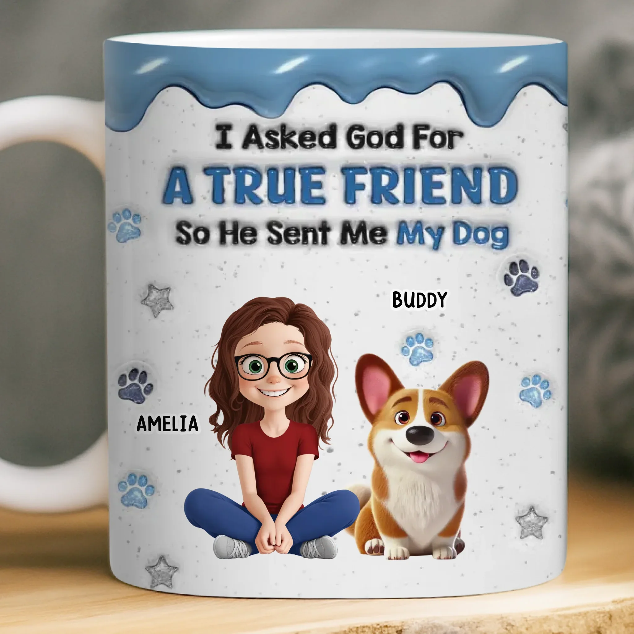 Custom 3D Inflated Effect Printed Mug - Personalized Birthday Gifts For Dog Lovers, Dog Dad And Mom - A Blessing With A Wagging Tail - Image 3