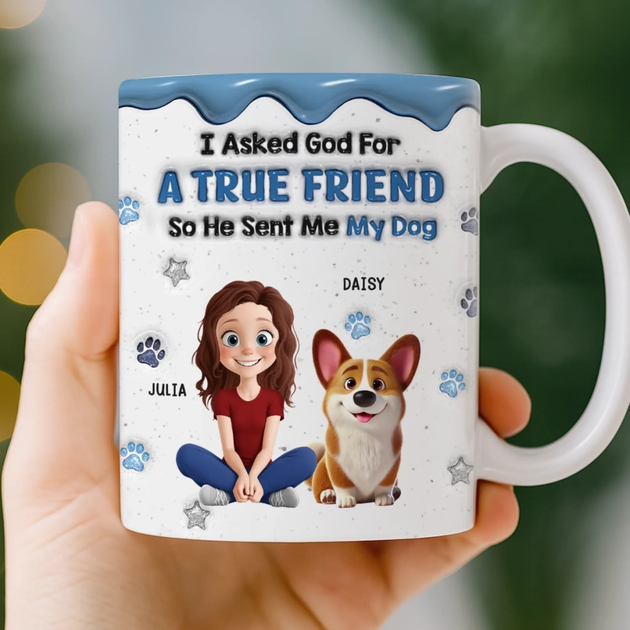 Custom 3D Inflated Effect Printed Mug - Personalized Birthday Gifts For Dog Lovers, Dog Dad And Mom - A Blessing With A Wagging Tail - Image 4