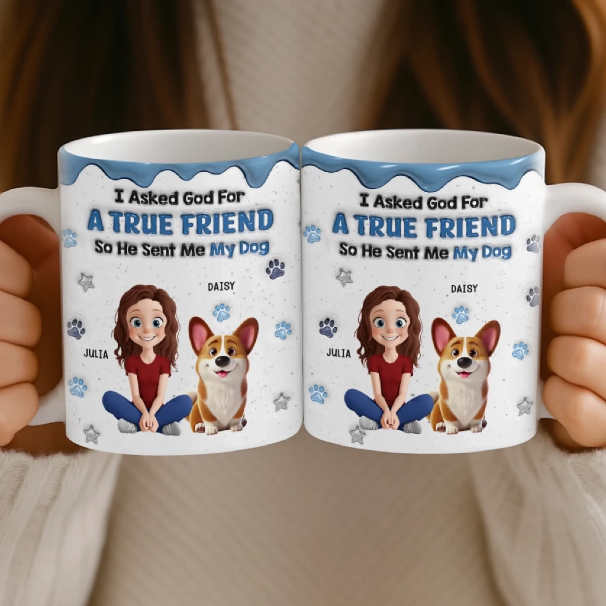 Custom 3D Inflated Effect Printed Mug - Personalized Birthday Gifts For Dog Lovers, Dog Dad And Mom - A Blessing With A Wagging Tail - Image 5