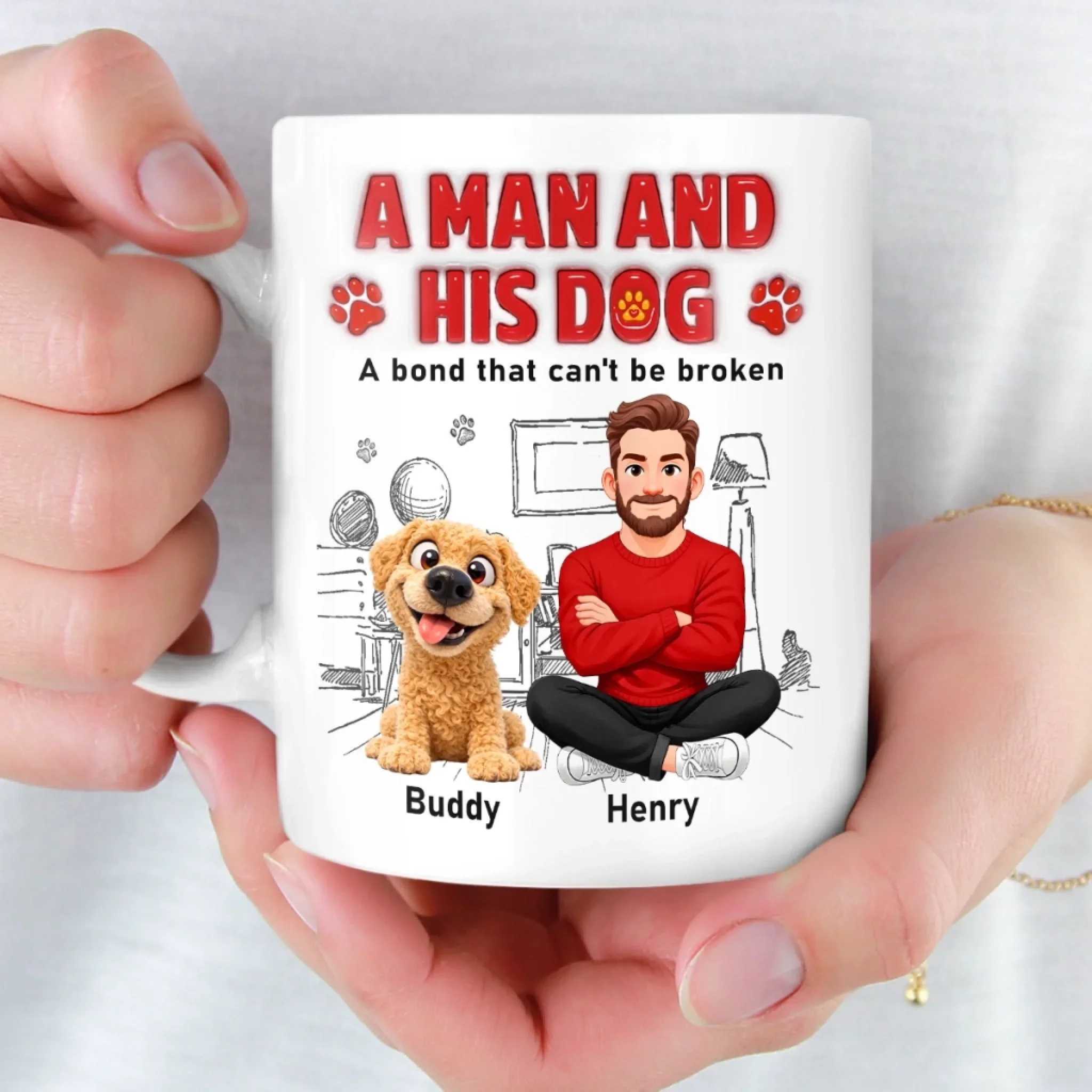Custom 3D Inflated Effect Printed Mug - Personalized Father's Day Birthday Gifts For Dog Lovers, Dog Dad - Happiness Starts With Pets - Image 5