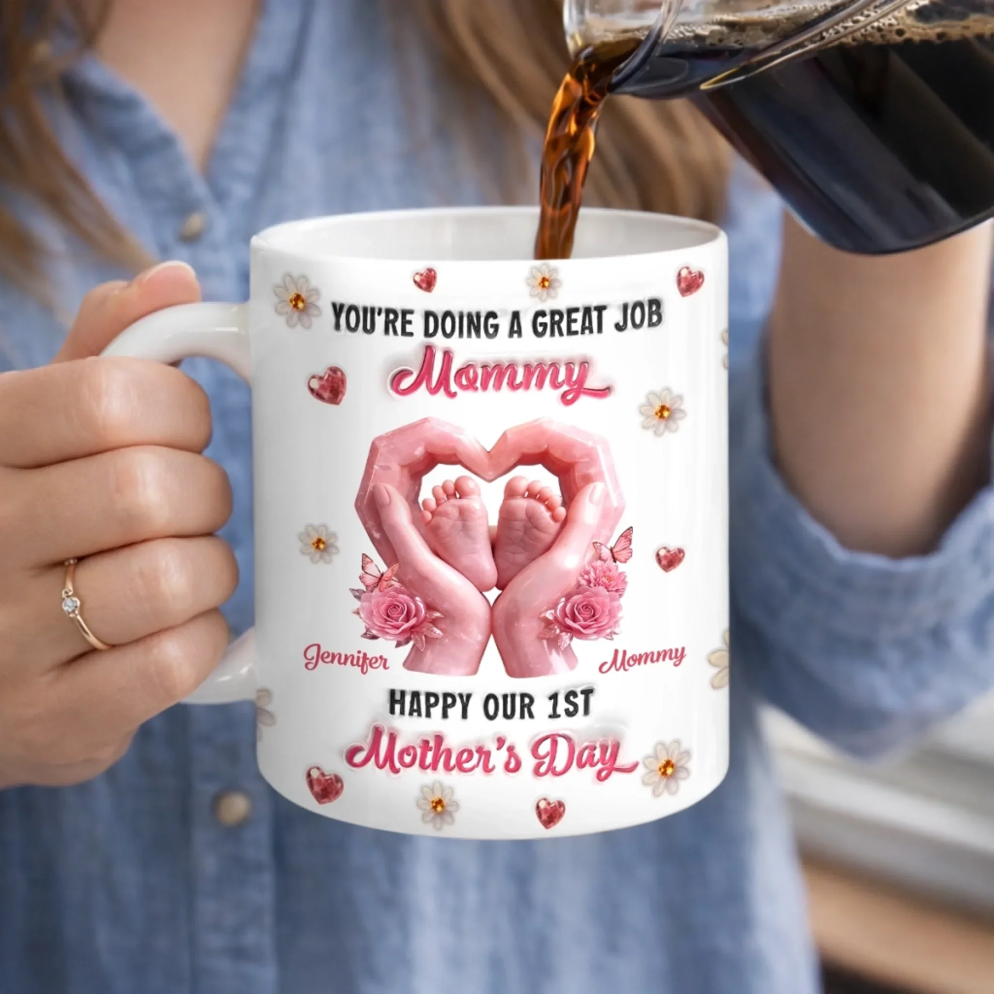 Custom 3D Inflated Effect Printed Mug - Personalized Mother's Day, Baby Shower, Gender Reveal Gifts For New Moms, Wife, Daughter - Baby Love, Wrapped In Blush Tones - Image 3