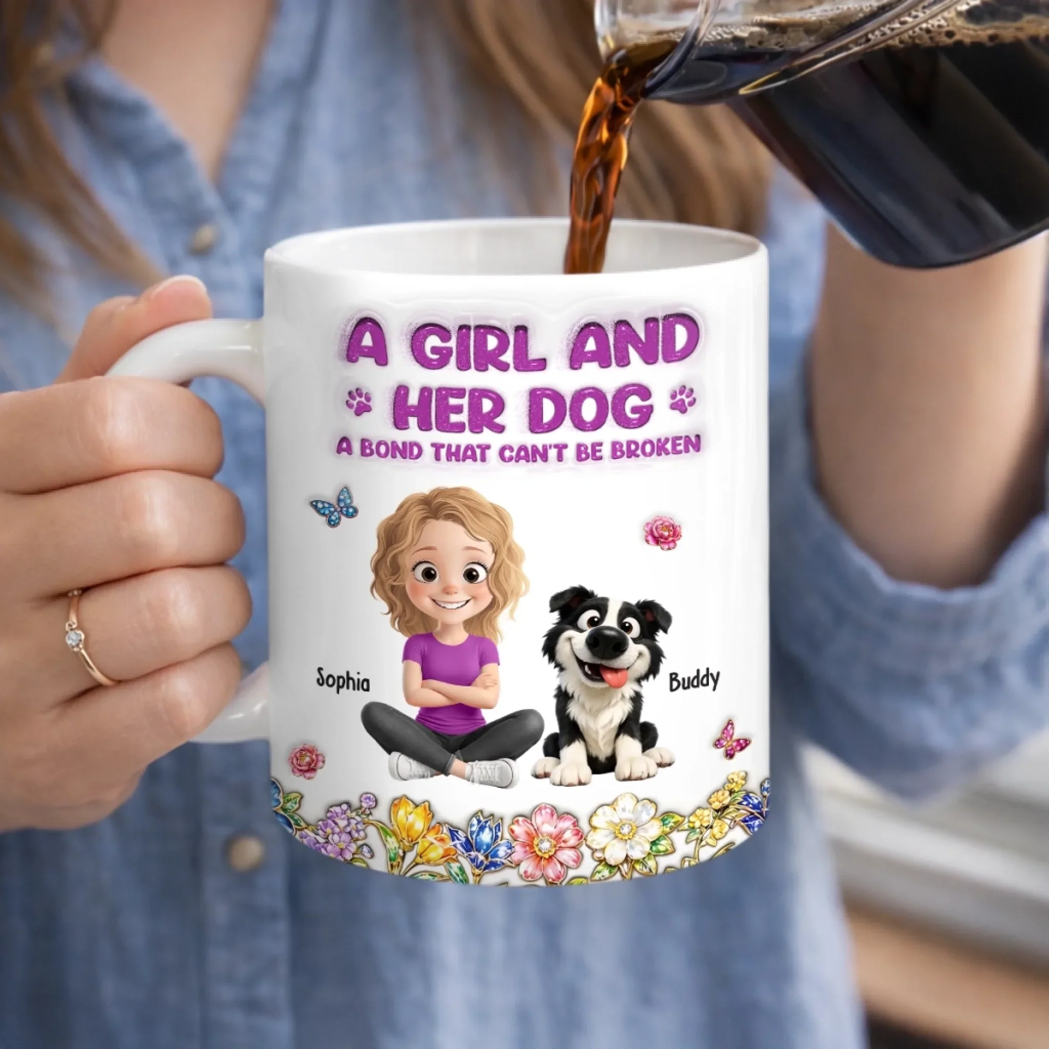 Custom 3D Inflated Effect Printed Mug - Personalized Mother's Day Birthday Gifts For Dog Lovers, Dog Dad And Mom - Besties With Paws Forever - Image 3