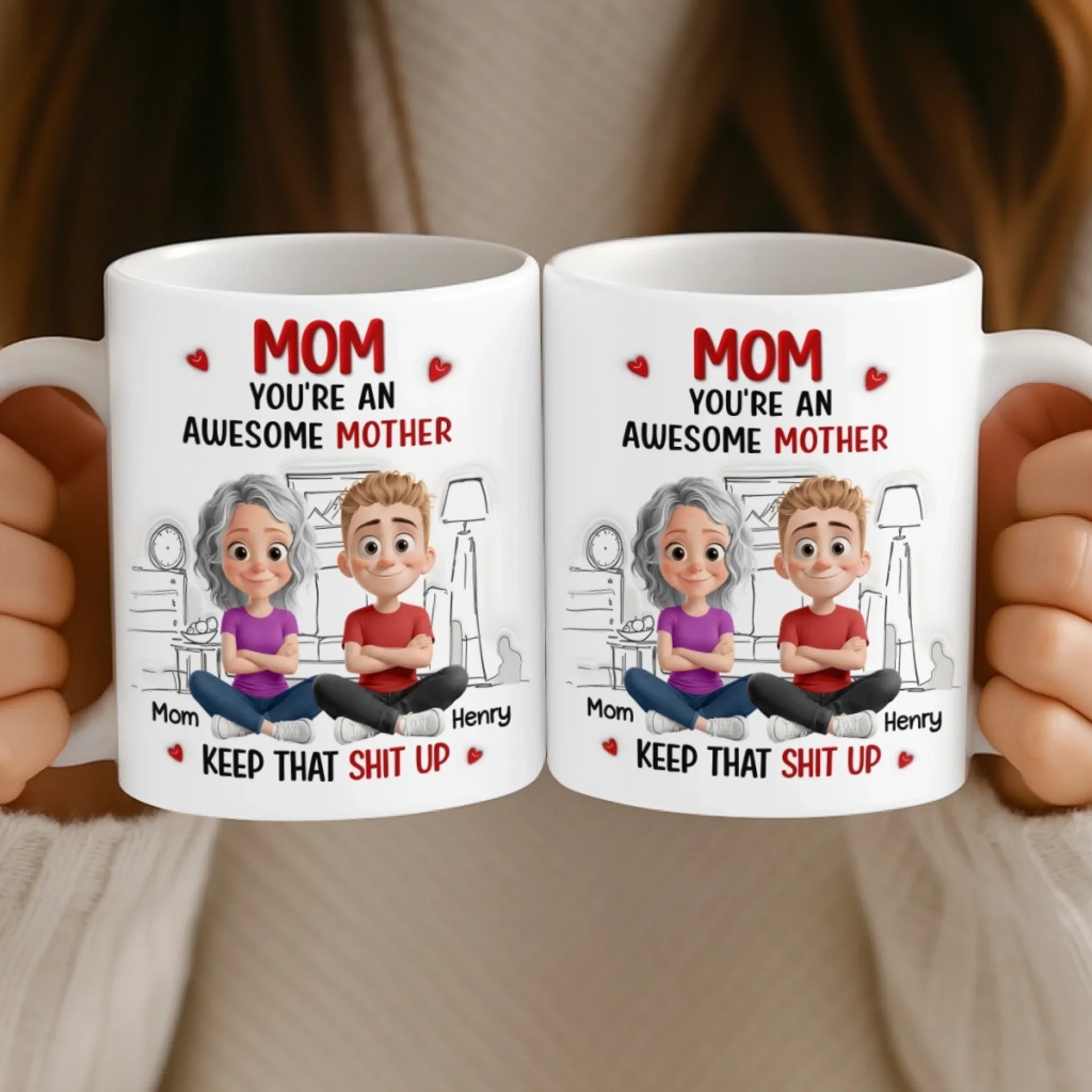 Custom 3D Inflated Effect Printed Mug - Personalized Mother's Day Birthday Gifts For Mom - An Awesome Mother - Image 3