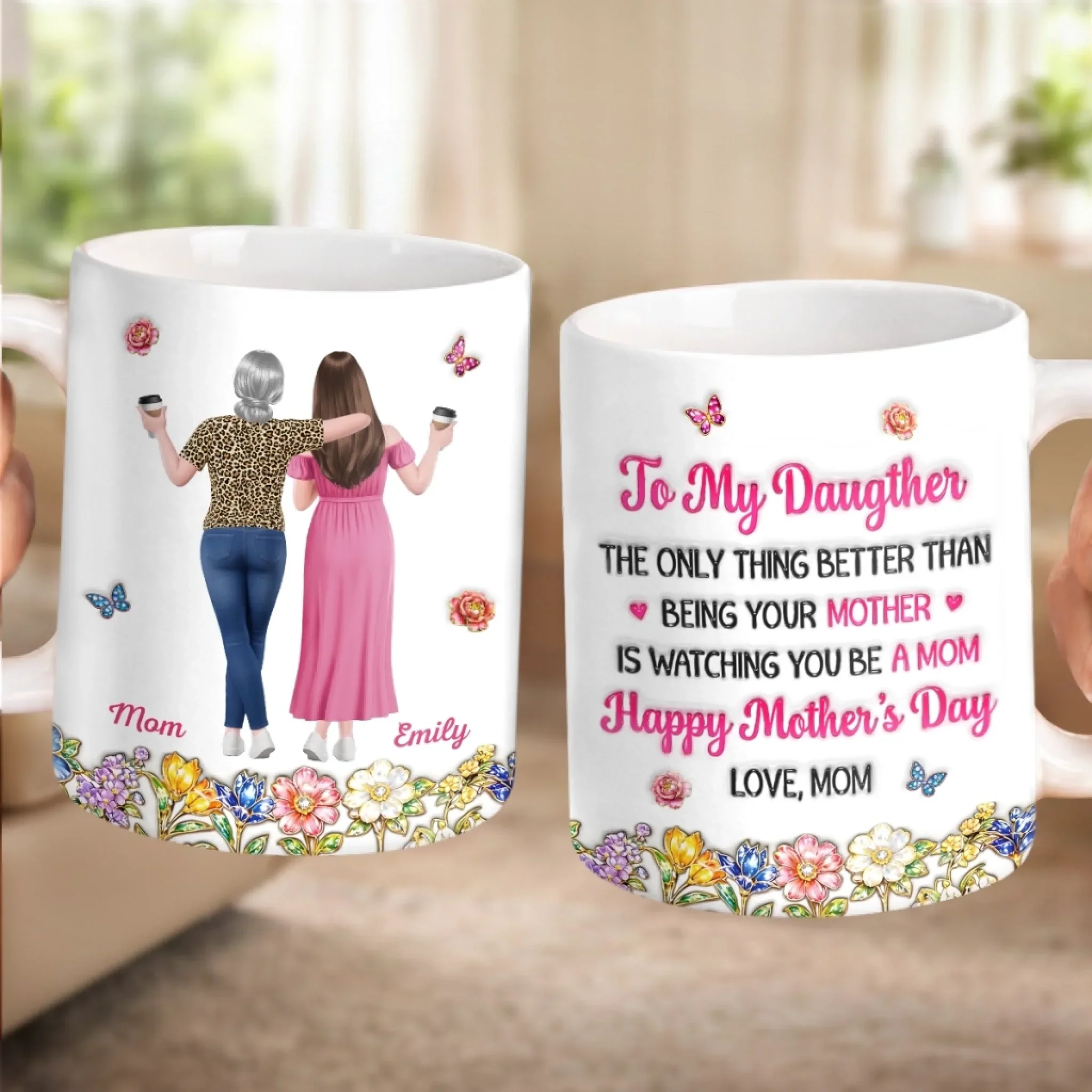 Custom 3D Inflated Effect Printed Mug - Personalized Mother's Day Birthday Gifts For Mom, Daughter - The Love Between Us Blooms On - Image 3