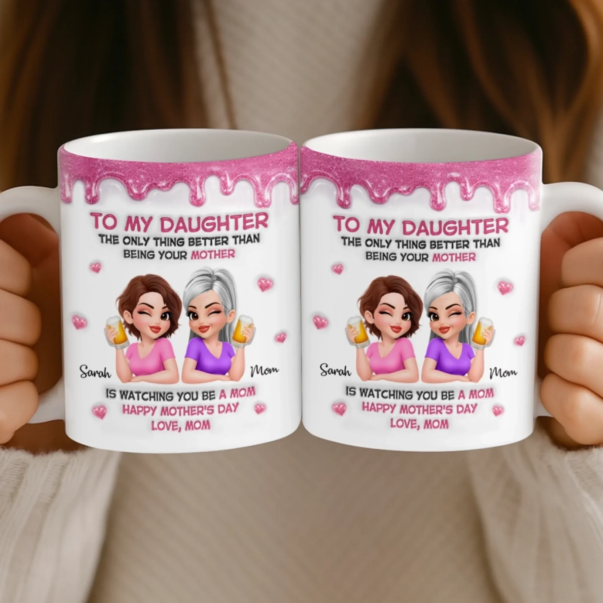 Custom 3D Inflated Effect Printed Mug - Personalized Mother's Day Gifts For Mom, Daughter - Mom And Daughter Forever Bonded - Image 5