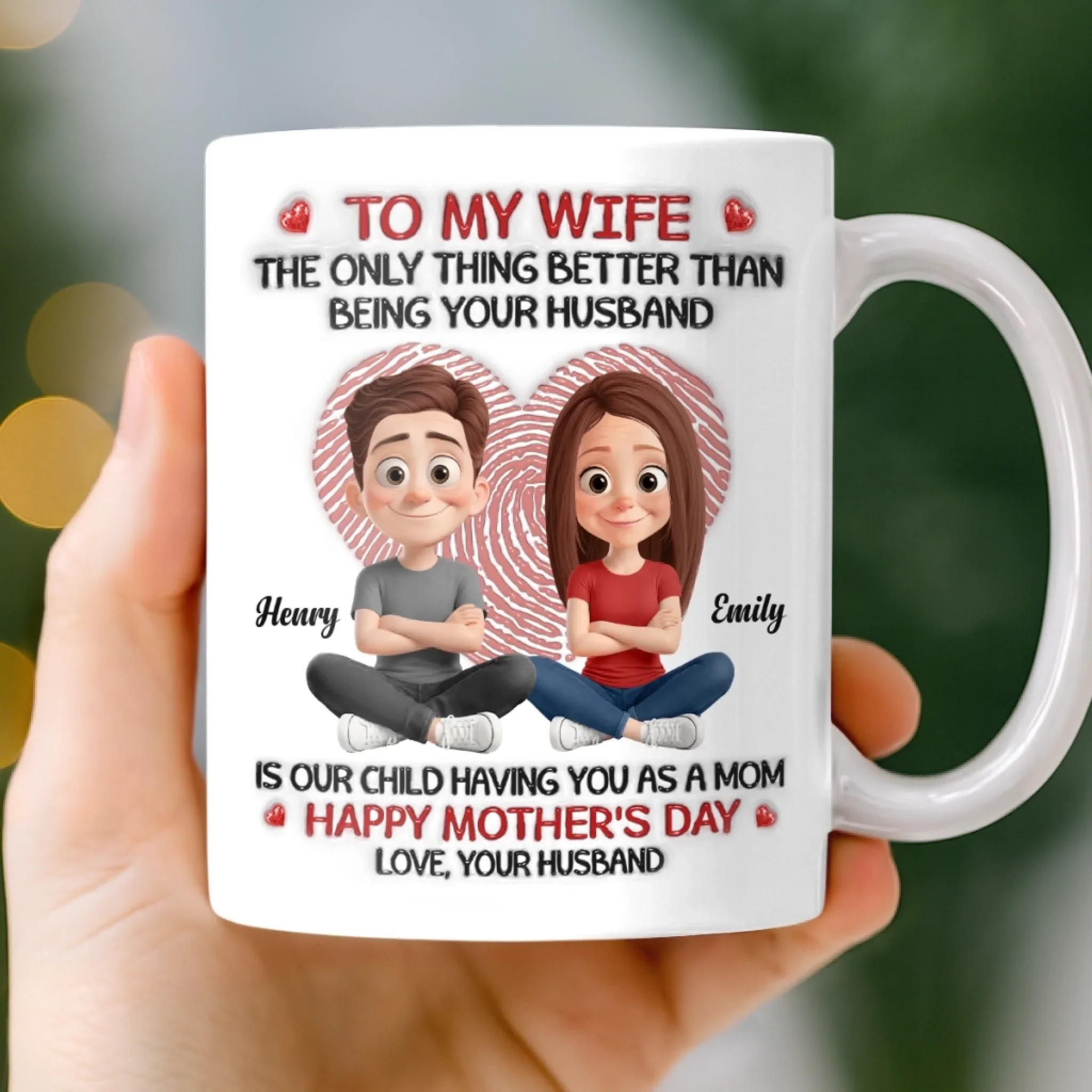 Custom 3D Inflated Effect Printed Mug - Personalized Mother's Day Gifts For Mom, Wife - My Wife, My Home, Our Baby’s Hero - Image 2