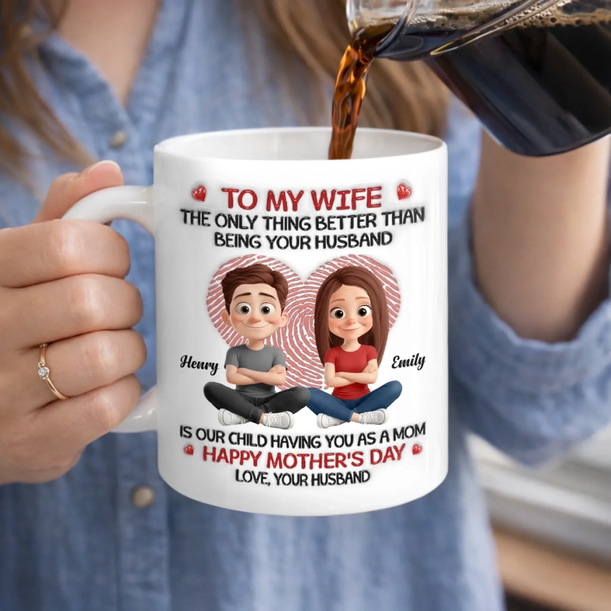 Custom 3D Inflated Effect Printed Mug - Personalized Mother's Day Gifts For Mom, Wife - My Wife, My Home, Our Baby’s Hero - Image 3