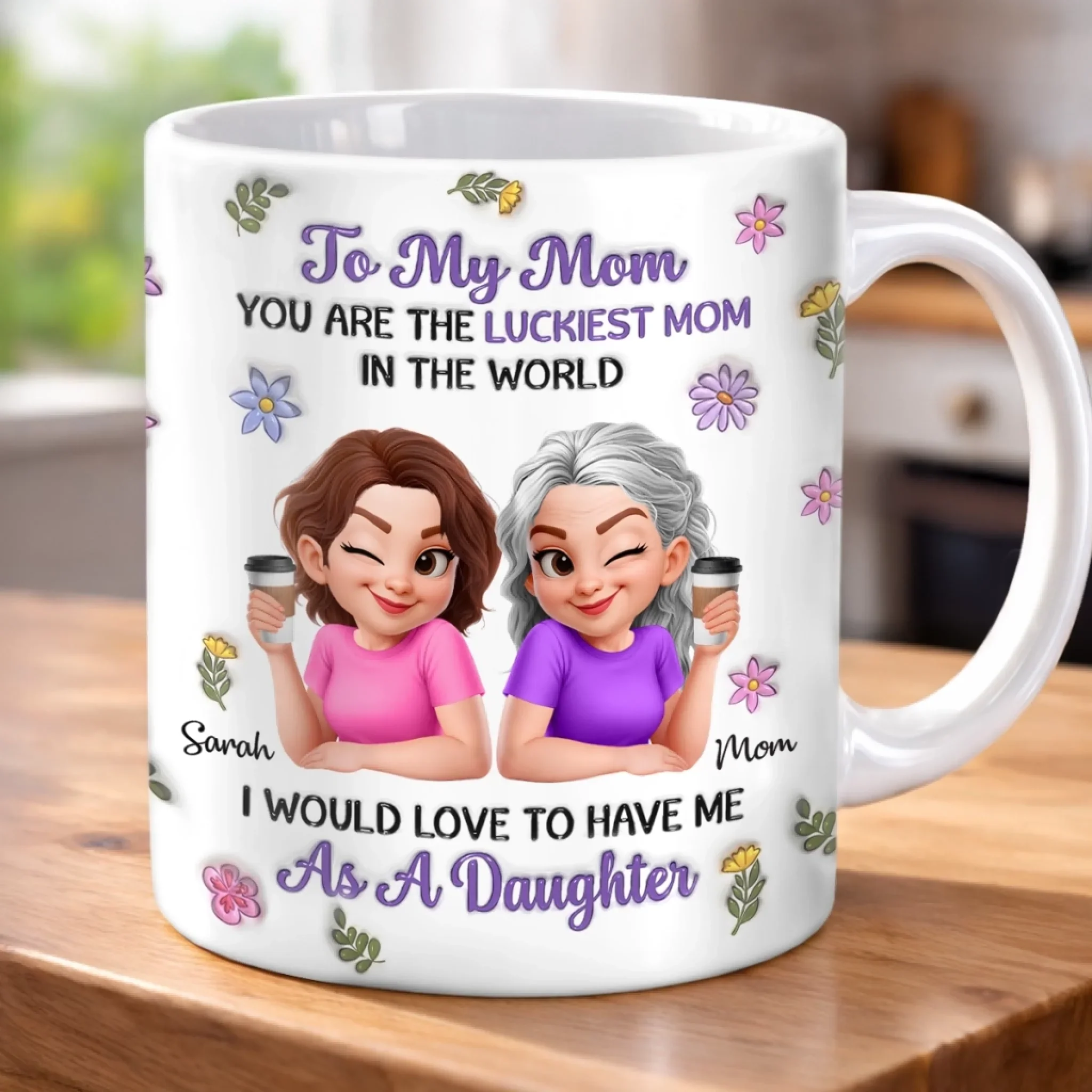 Custom 3D Inflated Effect Printed Mug - Personalized Mother's Day Gifts For Mom - You Are The Luckiest Mom In The World - Image 4