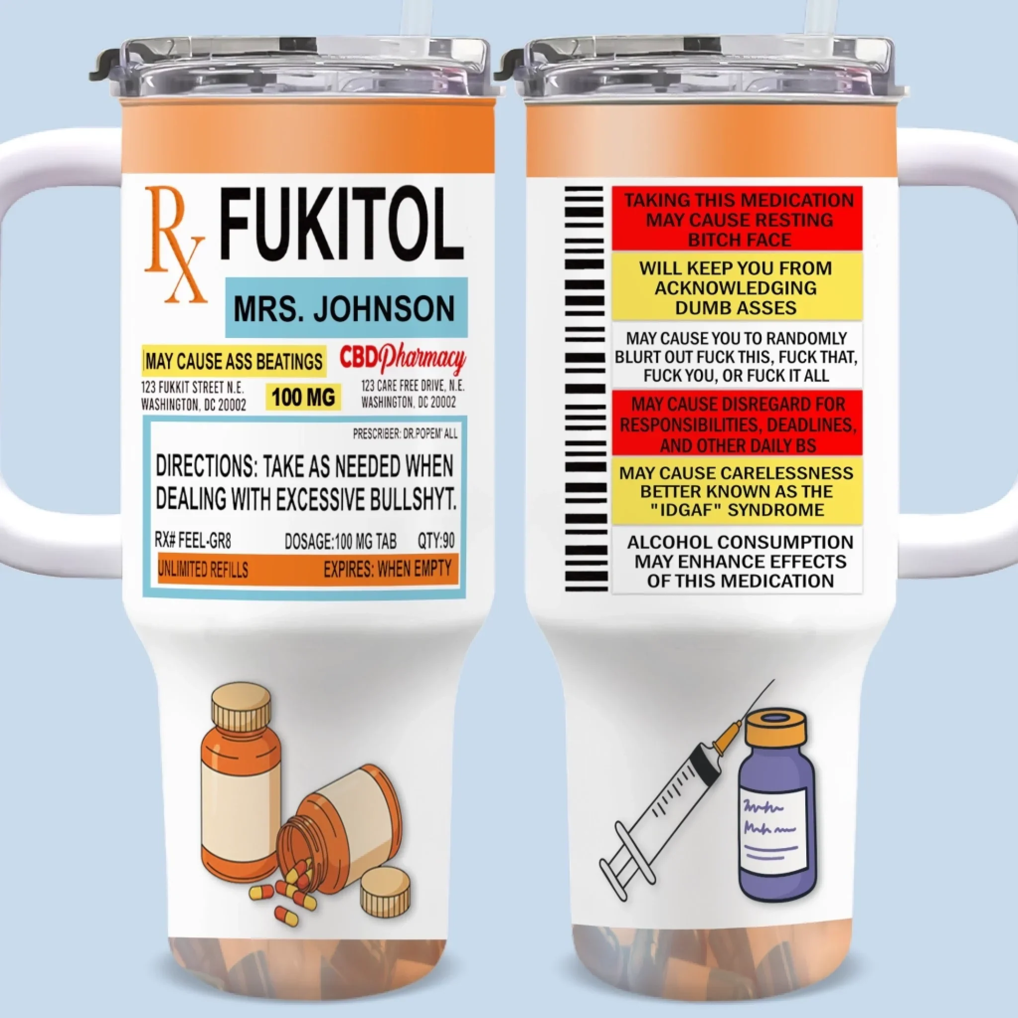 Custom 40 Oz Stainless Steel Tumbler With Handle - Personalized Funny Gifts For Best Friends, Family, Coworker, Work Bestie - Instant Mood Stabilizer
