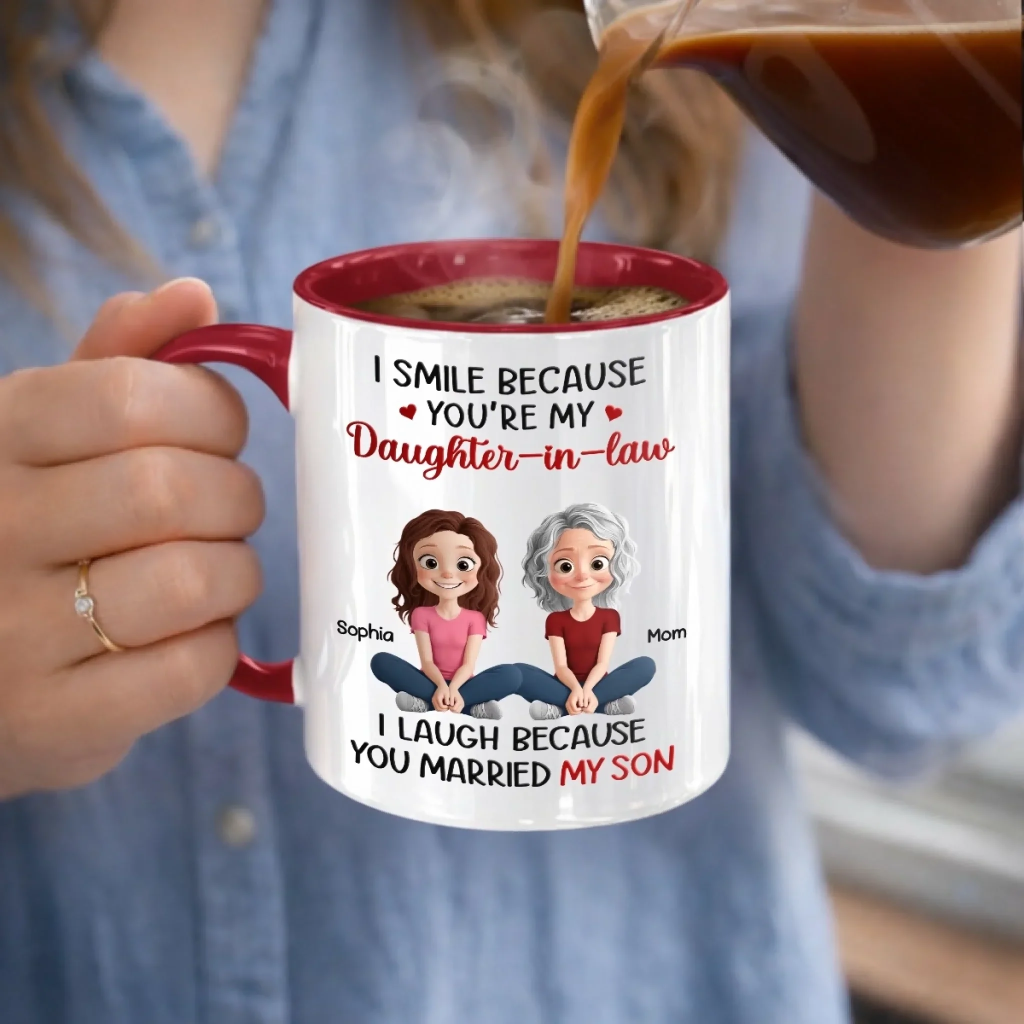 Custom Accent Mug - Personalized Birthday Gifts For Daughter-In-Law - Lucky To Call You Family - Image 5