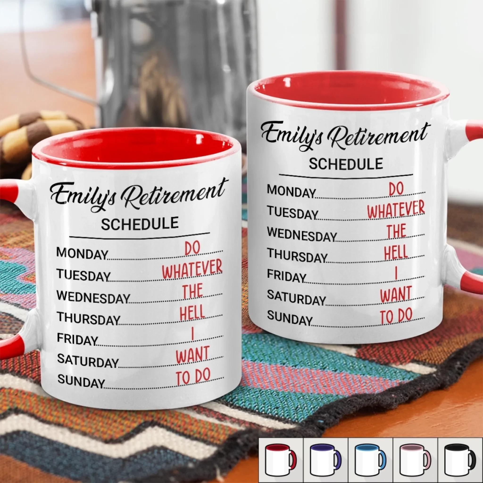 Custom Accent Mug - Personalized Retirement Gifts For Women, Men - This Is My Kind Of Schedule - Image 4