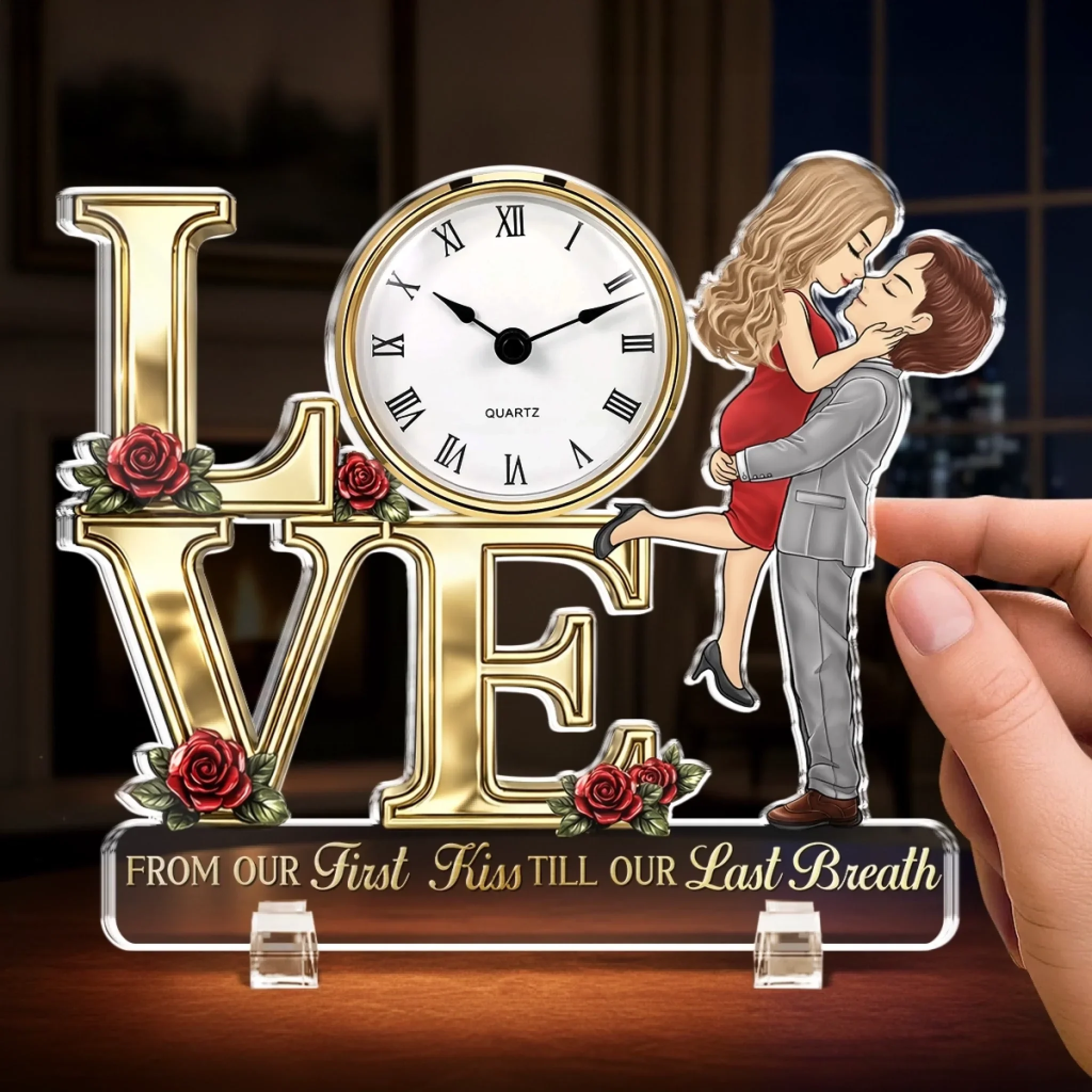 Custom Acrylic Desk Clock - Personalized Anniversary Wedding Gifts For Husband And Wife, Him And Her - Side By Side Always - Image 4