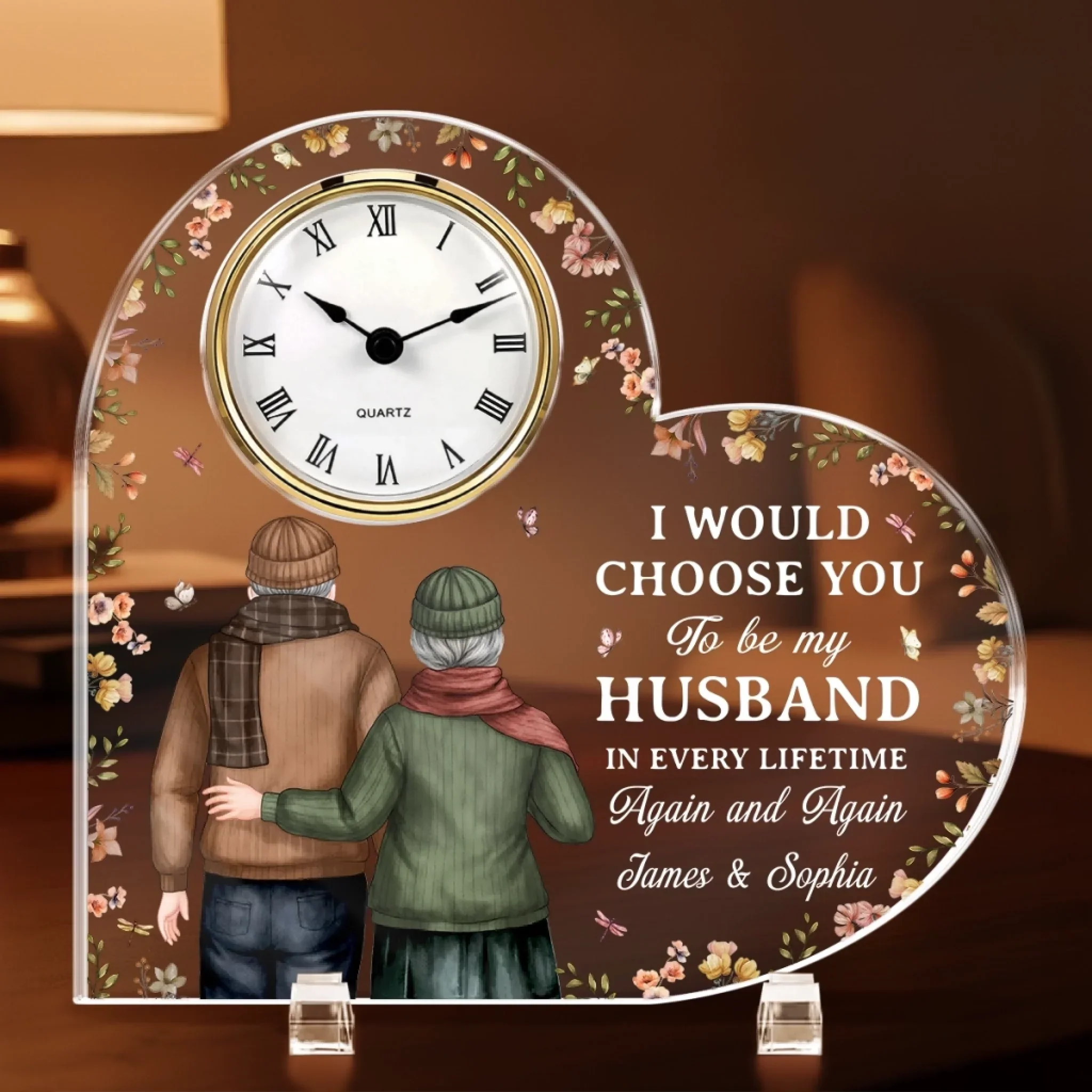 Custom Acrylic Desk Clock - Personalized Anniversary Wedding Gifts For Husband And Wife, Him And Her - Side By Side Always Us - Image 3