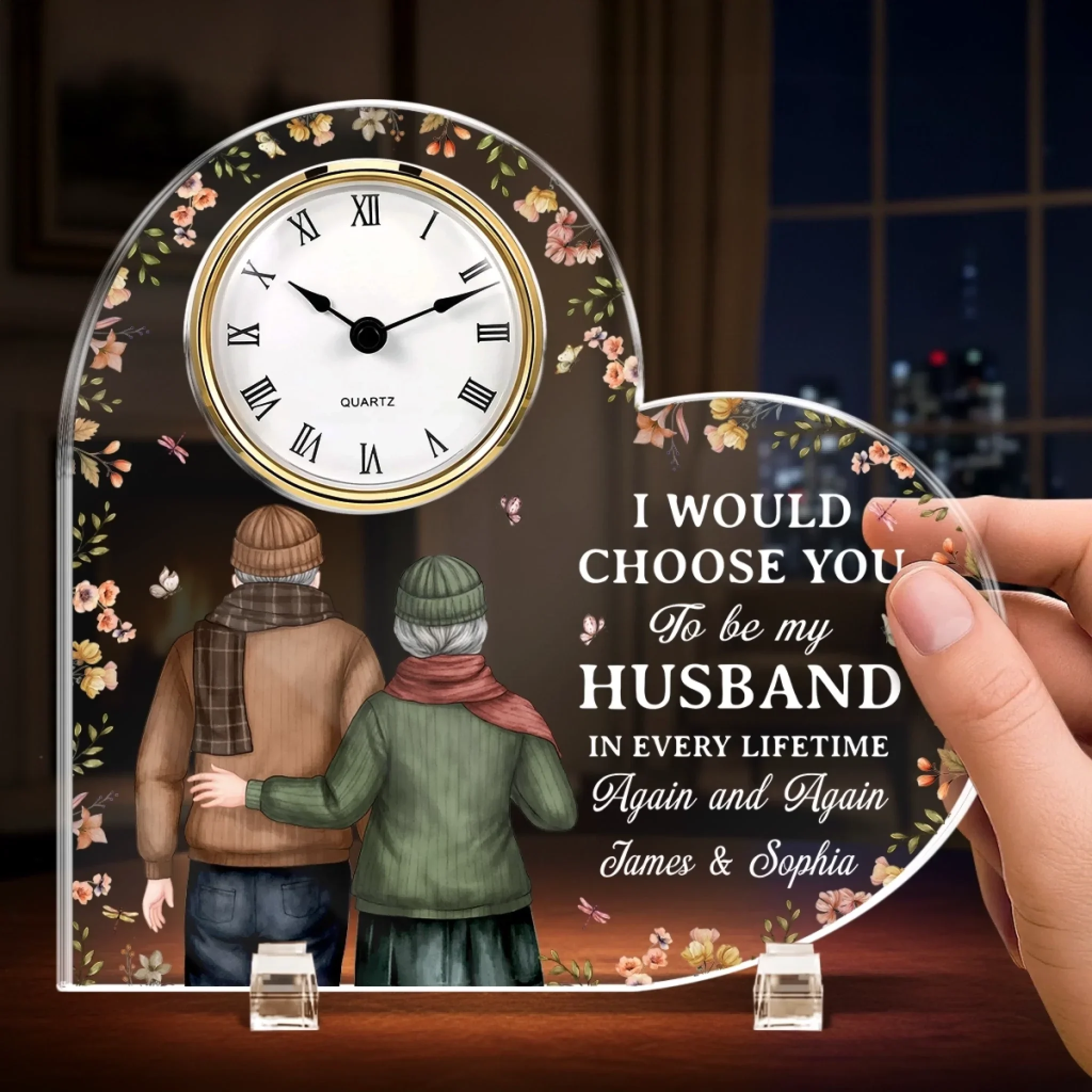 Custom Acrylic Desk Clock - Personalized Anniversary Wedding Gifts For Husband And Wife, Him And Her - Side By Side Always Us - Image 4