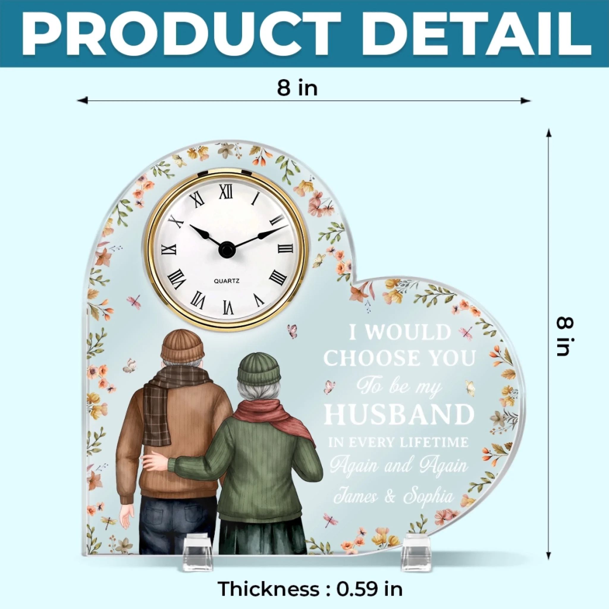 Custom Acrylic Desk Clock - Personalized Anniversary Wedding Gifts For Husband And Wife, Him And Her - Side By Side Always Us - Image 5