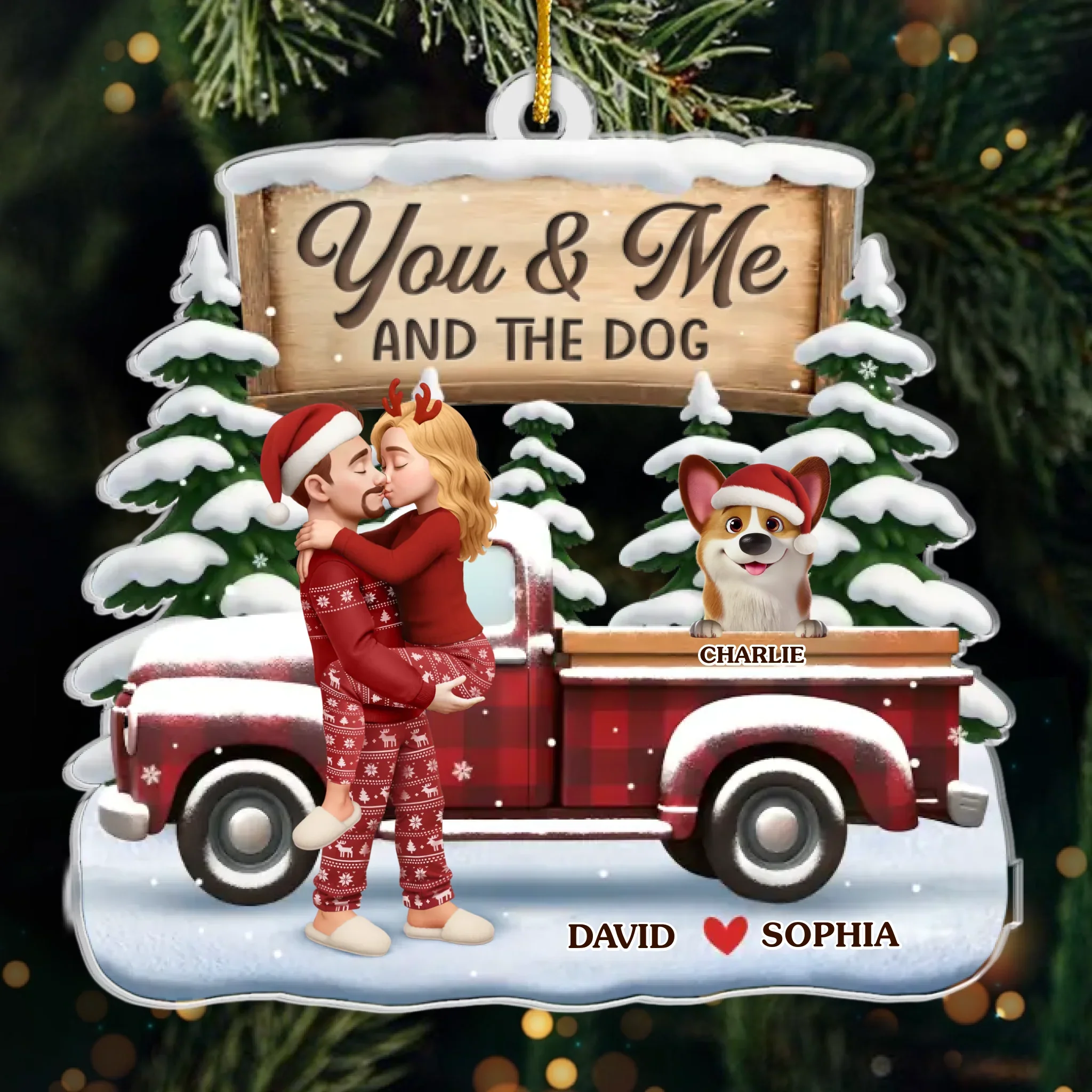 Custom Acrylic Ornament - Personalized Anniversary Christmas Wedding Gifts For Husband And Wife, Dog Cat Lovers - Just Two Humans And A Fur Army - Image 2