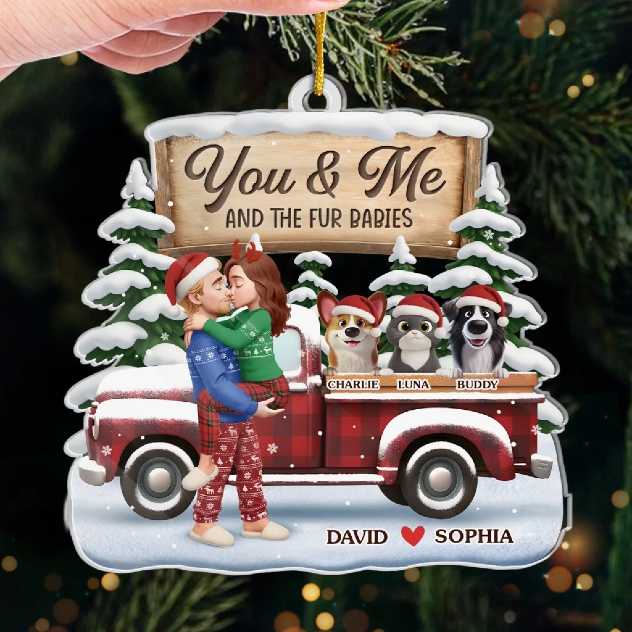 Custom Acrylic Ornament - Personalized Anniversary Christmas Wedding Gifts For Husband And Wife, Dog Cat Lovers - Just Two Humans And A Fur Army - Image 4