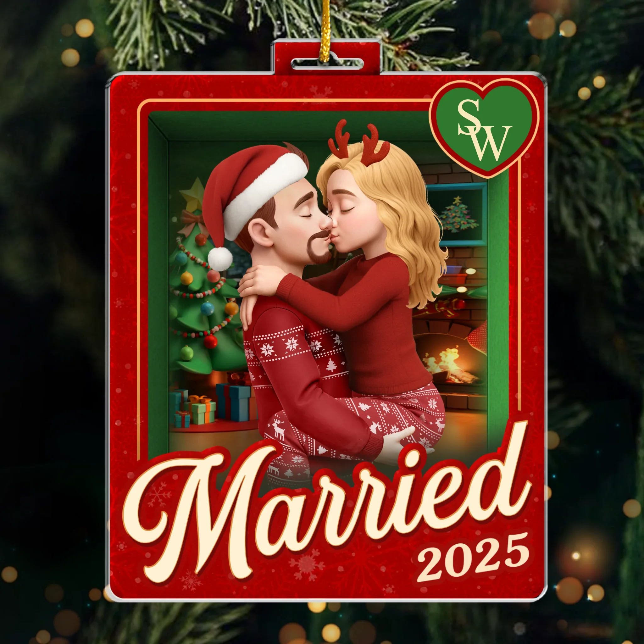 Custom Acrylic Ornament - Personalized Anniversary Christmas Wedding Gifts For Husband And Wife, Him And Her - Sealed With A Christmas Kiss - Image 2