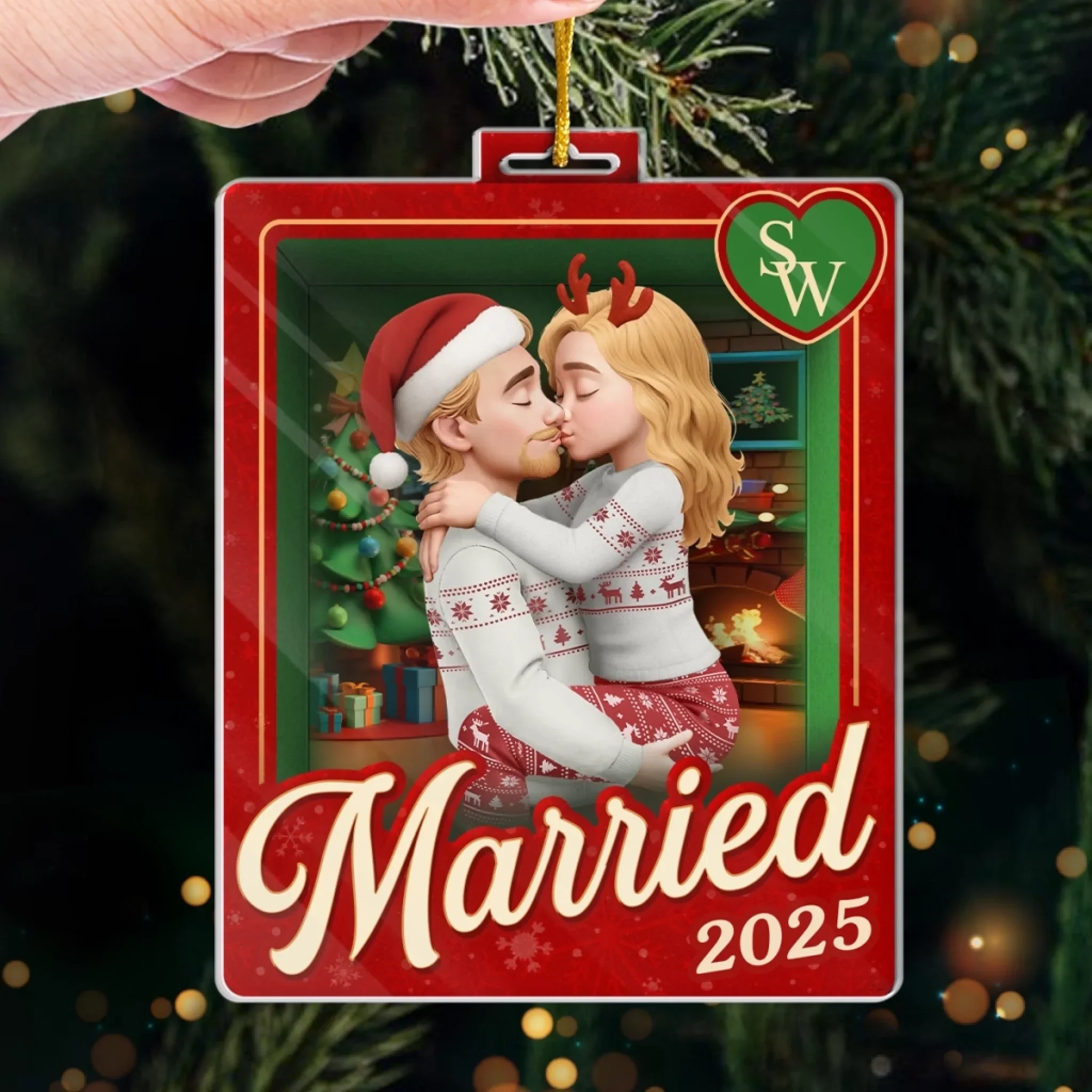 Custom Acrylic Ornament - Personalized Anniversary Christmas Wedding Gifts For Husband And Wife, Him And Her - Sealed With A Christmas Kiss - Image 4