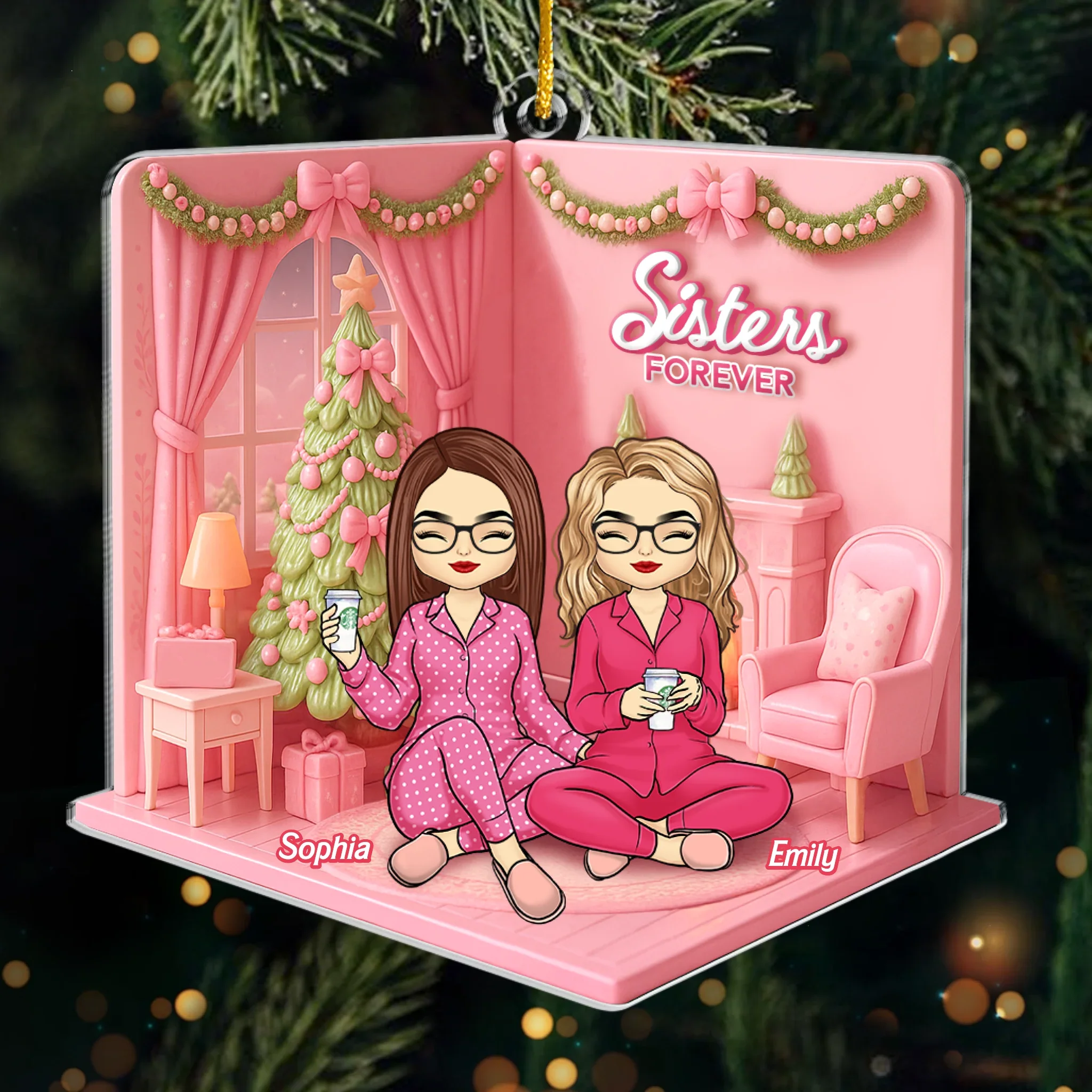 Custom Acrylic Ornament - Personalized Best Friend Birthday Gifts For Women, Besties, Sisters, BFF - Cozy Nights With Bestie - Image 2