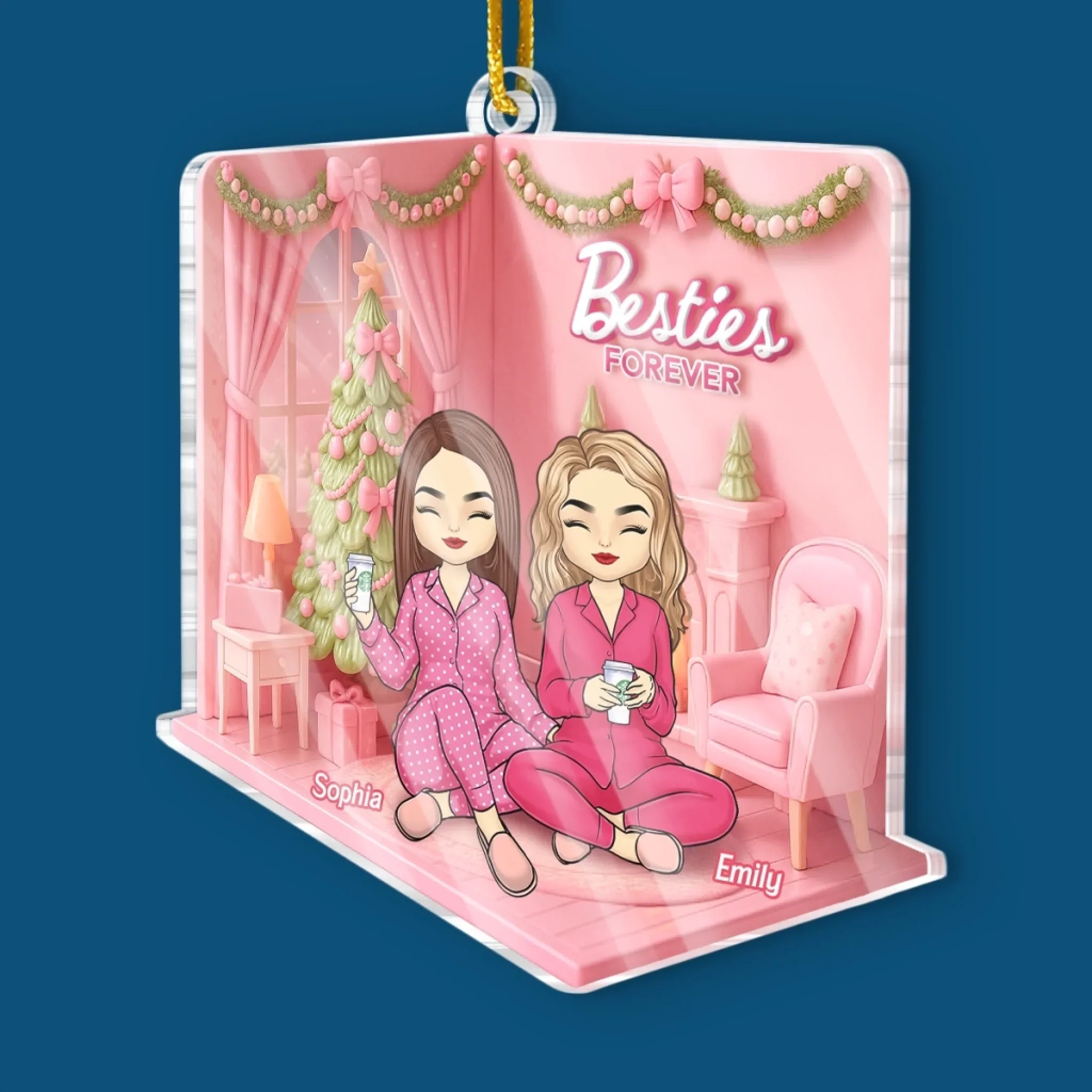 Custom Acrylic Ornament - Personalized Best Friend Birthday Gifts For Women, Besties, Sisters, BFF - Cozy Nights With Bestie - Image 3