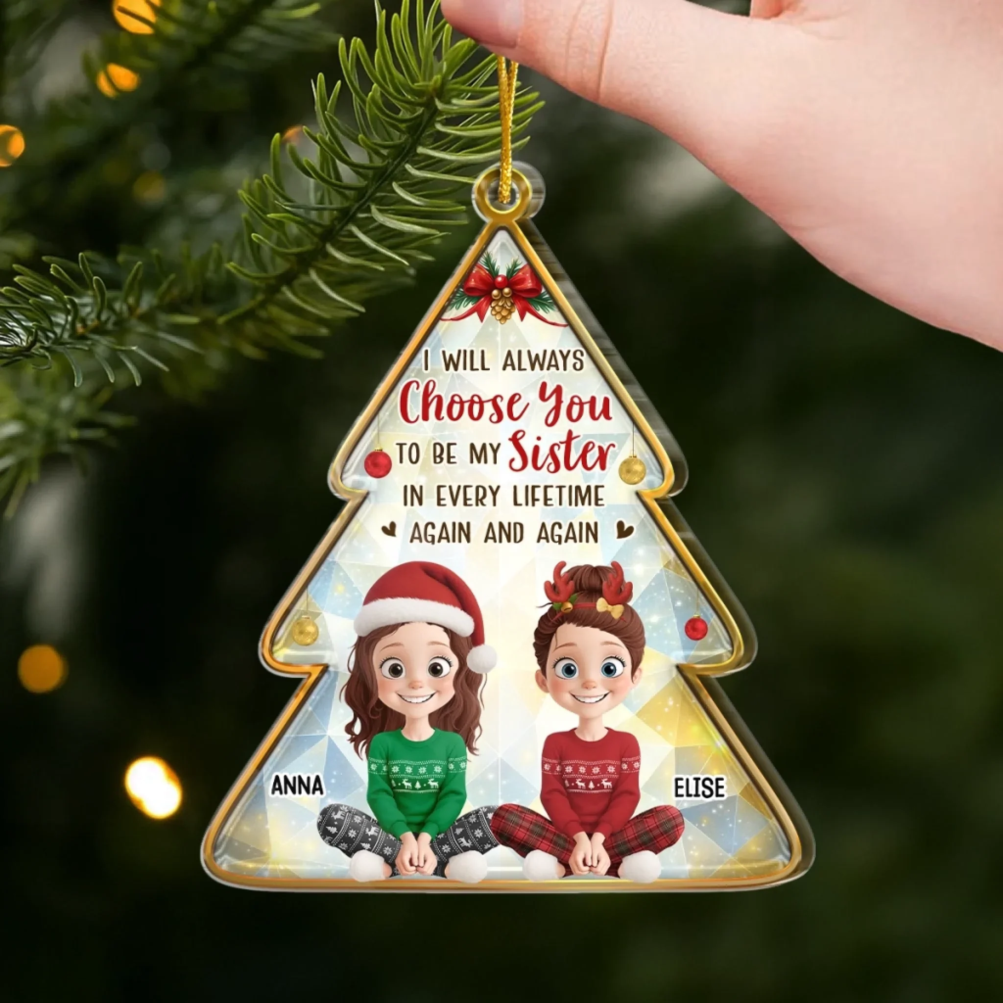 Custom Acrylic Ornament - Personalized Best Friend Christmas Birthday Gifts For Women, Besties, Sisters, BFF - Sharing Laughs Under Christmas Lights - Image 4