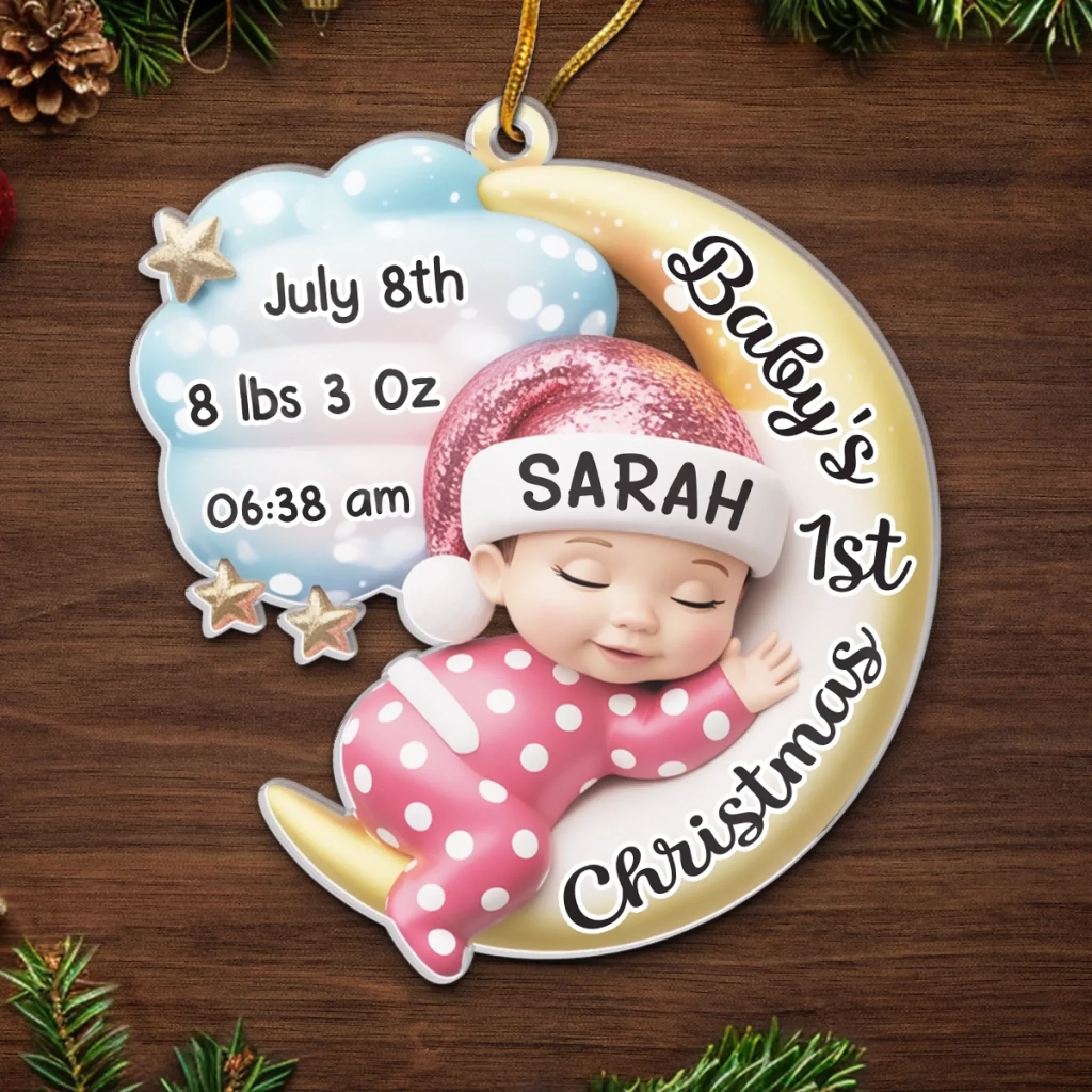 Custom Acrylic Ornament - Personalized Christmas Baby Shower, Gender Reveal Gifts For New Moms, New Dads, New Parents - Cherishing Your Very First Christmas - Image 5