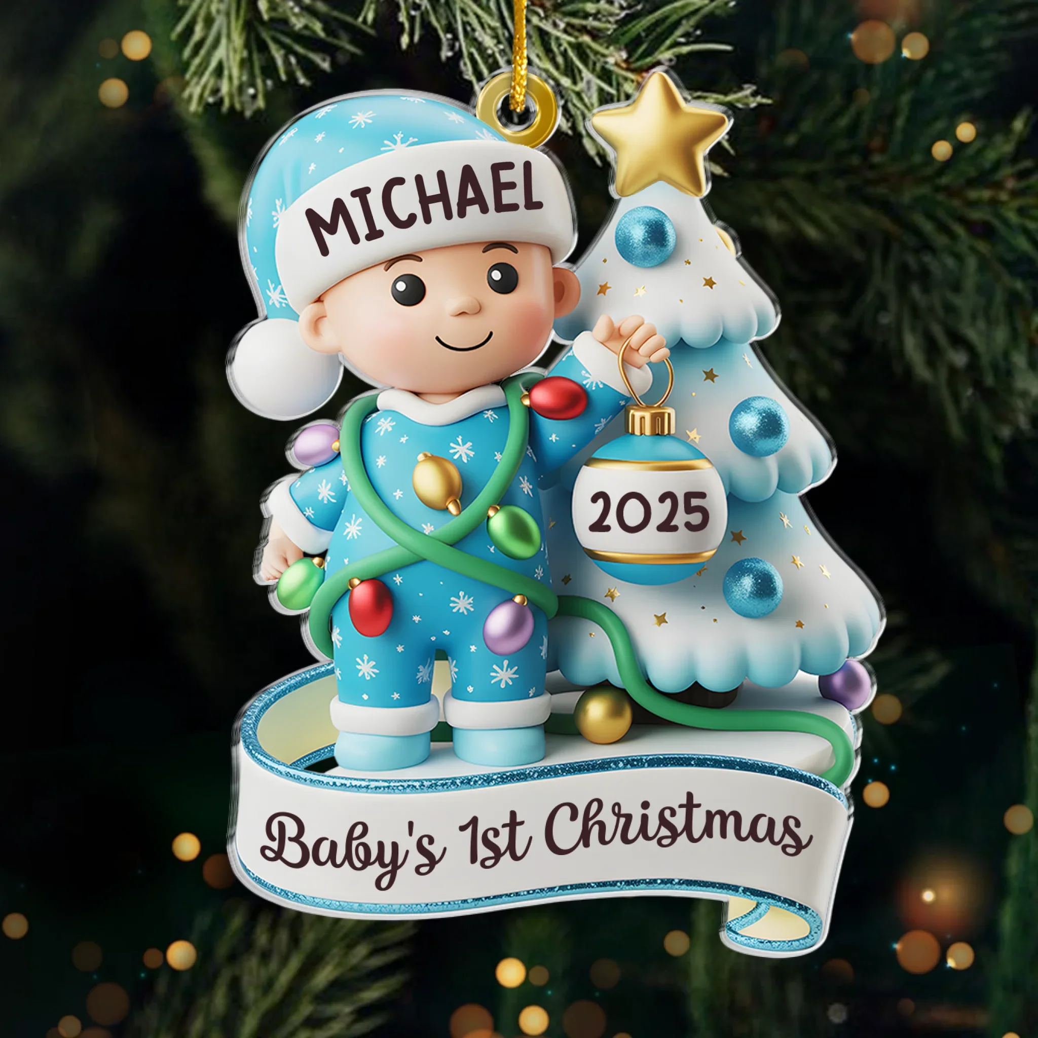 Custom Acrylic Ornament - Personalized Christmas Baby Shower, Gender Reveal Gifts For New Moms, New Dads, New Parents - Stockings, Snows, And Baby Giggles - Image 2