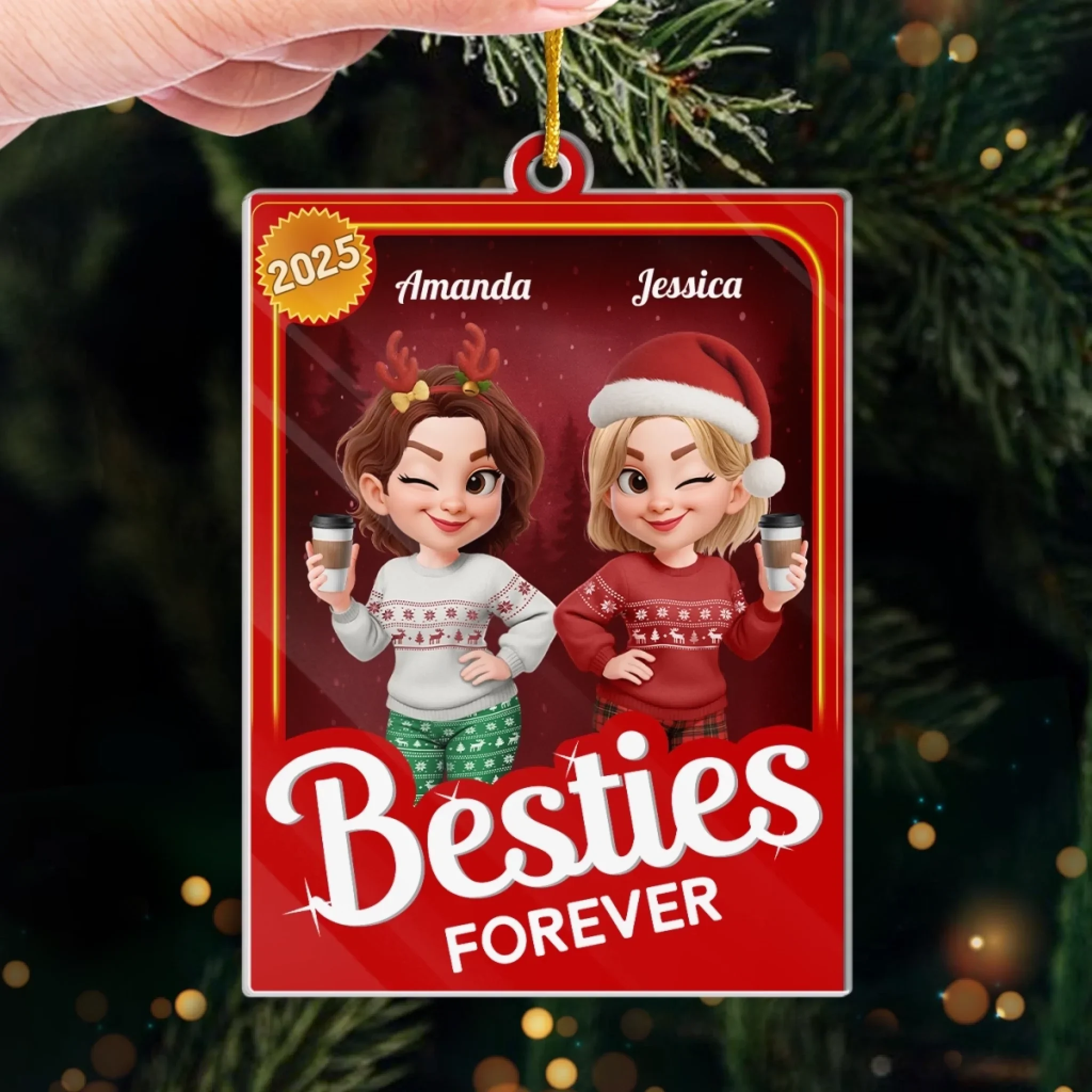 Custom Acrylic Ornament - Personalized Christmas Best Friend Birthday Gifts For Women, Besties, Sisters, BFF - Always Together, No Matter What - Image 4