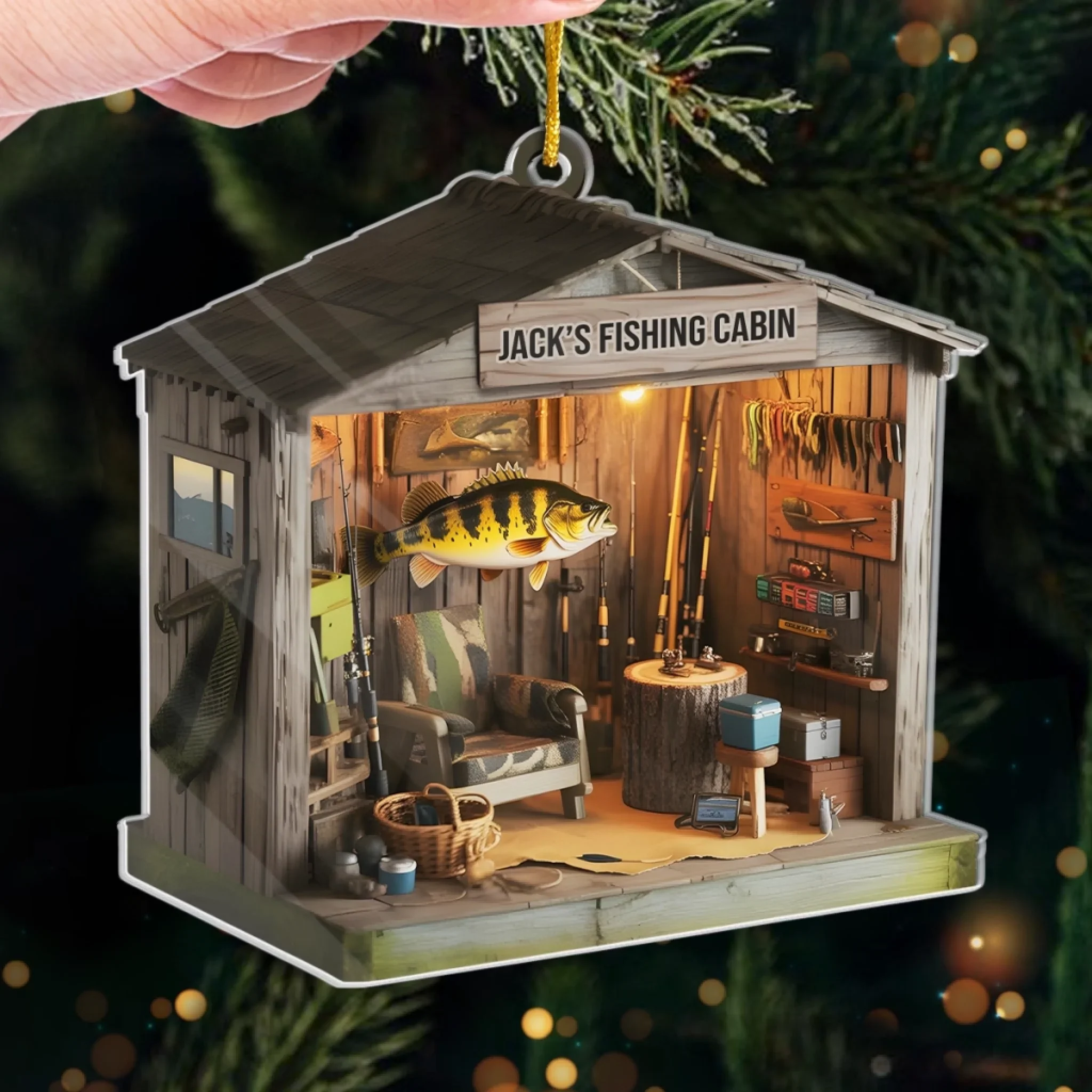 Custom Acrylic Ornament - Personalized Christmas Birthday Fishing Gifts For Fisherman - A Cabin Full Of Calm And Fish Tales - Image 4