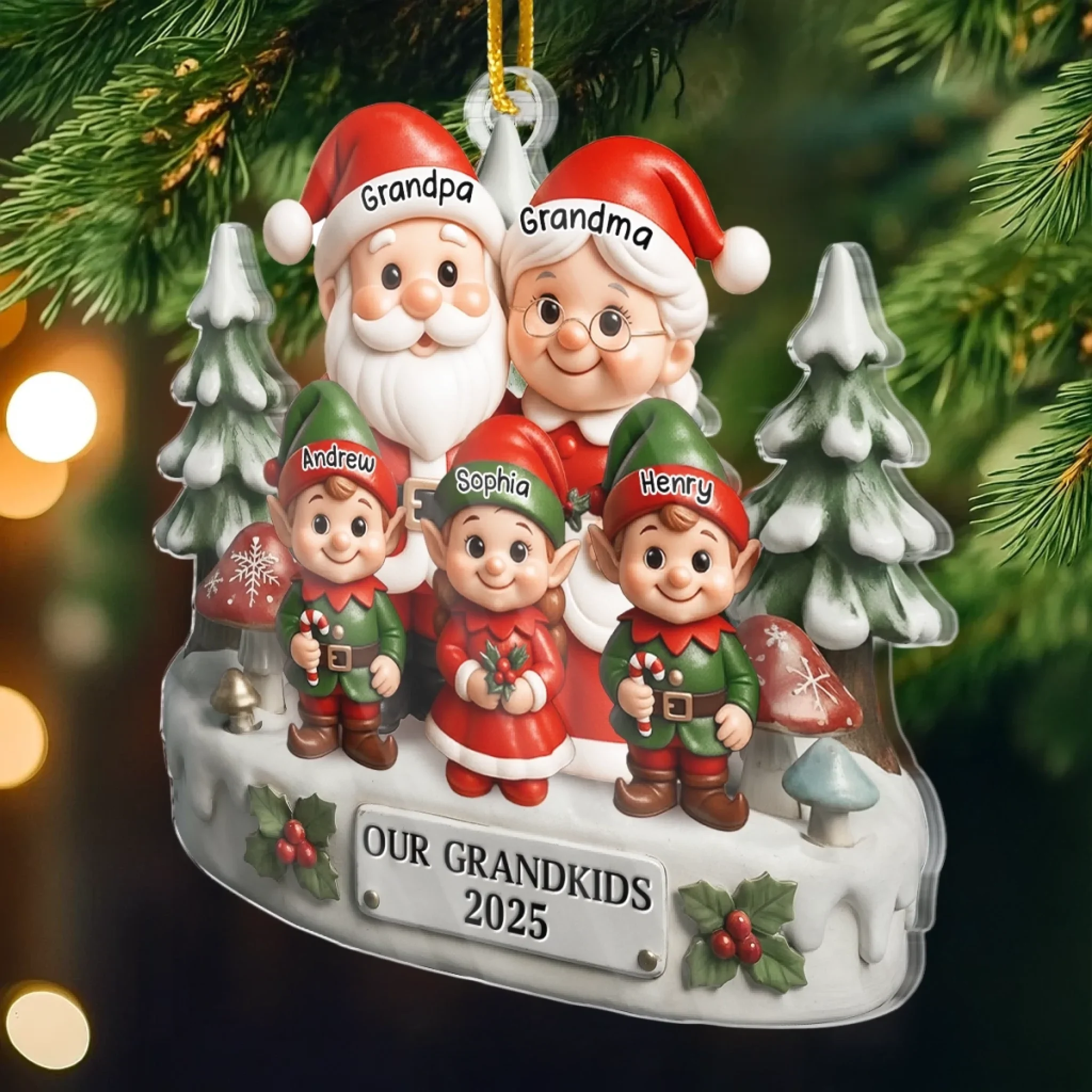 Custom Acrylic Ornament - Personalized Christmas Birthday Gifts For Grandpa, Grandma - Smiles Shine Bright Waiting For Santa - Image 3