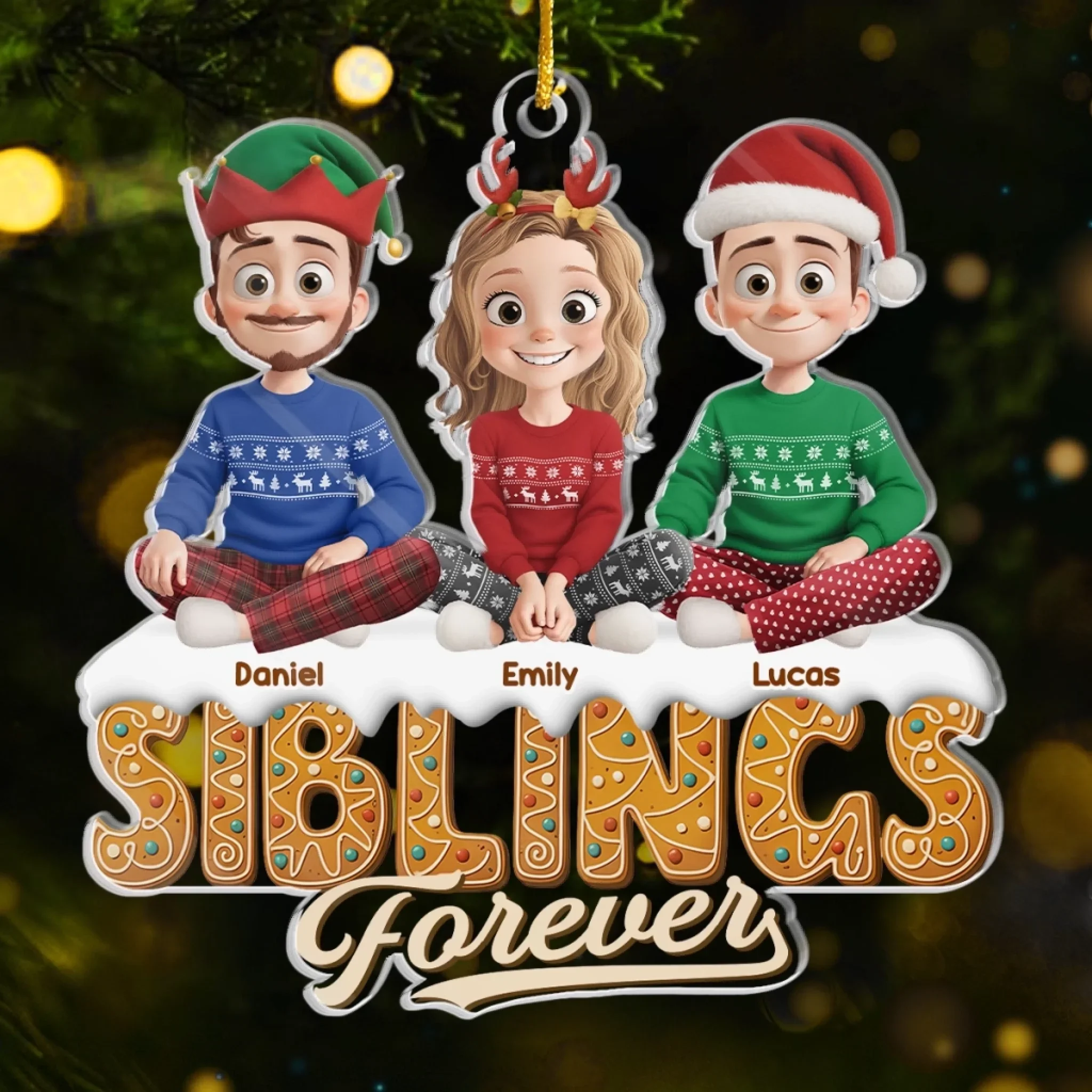 Custom Acrylic Ornament - Personalized Christmas Birthday Gifts For Mom, Dad, Brother, Sister, Kids - Forever Stuck With Each Other