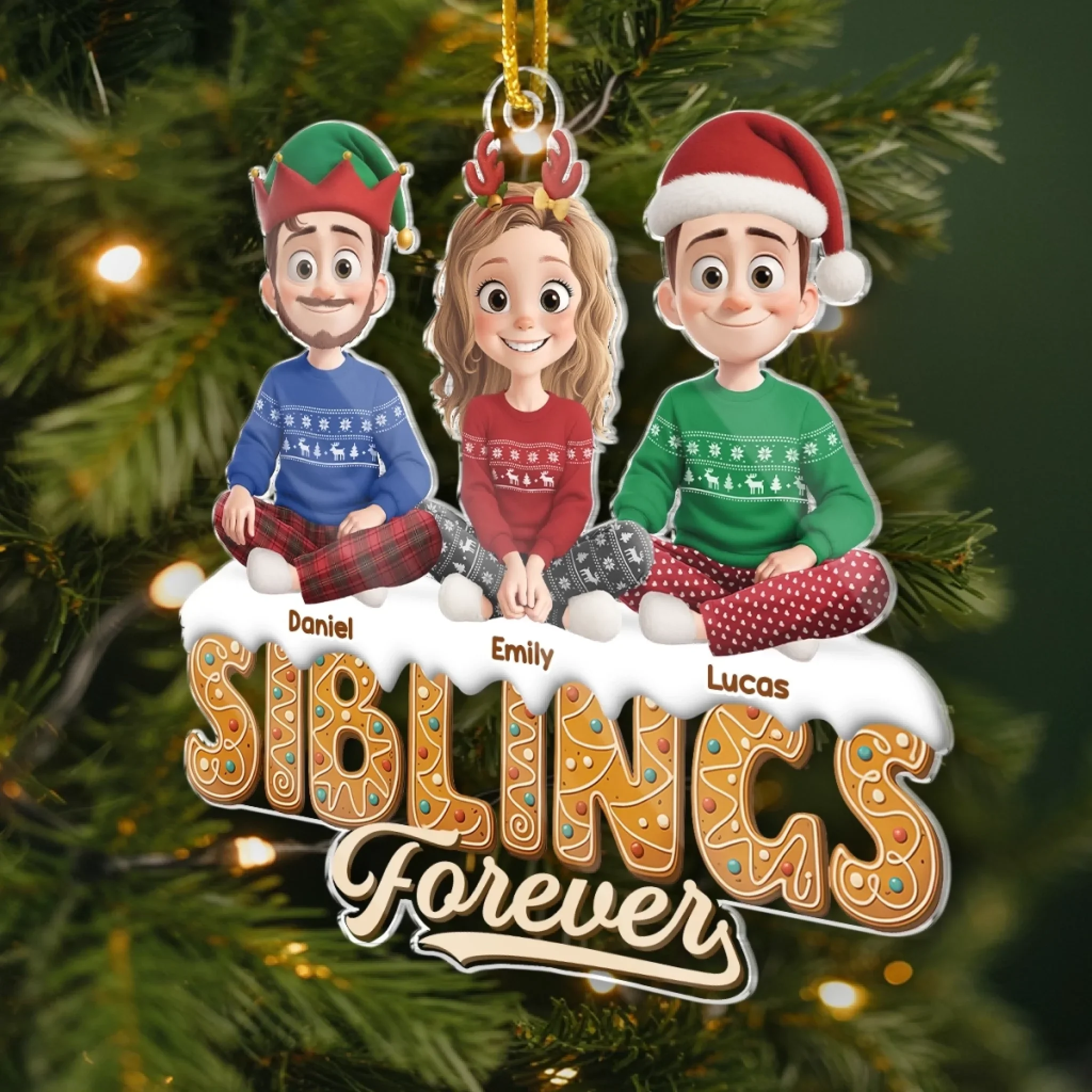 Custom Acrylic Ornament - Personalized Christmas Birthday Gifts For Mom, Dad, Brother, Sister, Kids - Forever Stuck With Each Other - Image 3