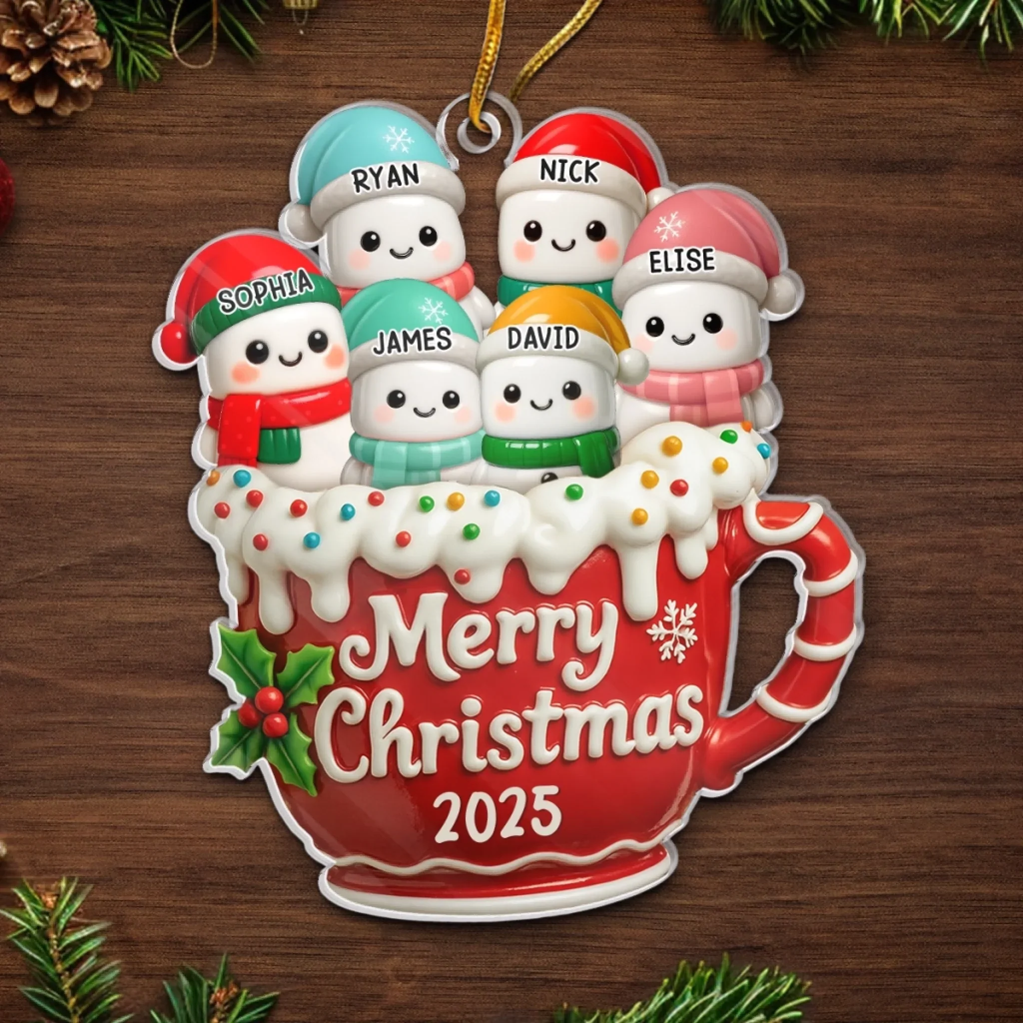 Custom Acrylic Ornament - Personalized Christmas Birthday Gifts For Mom, Dad, Kids - Cocoa Cuddles With Family - Image 5
