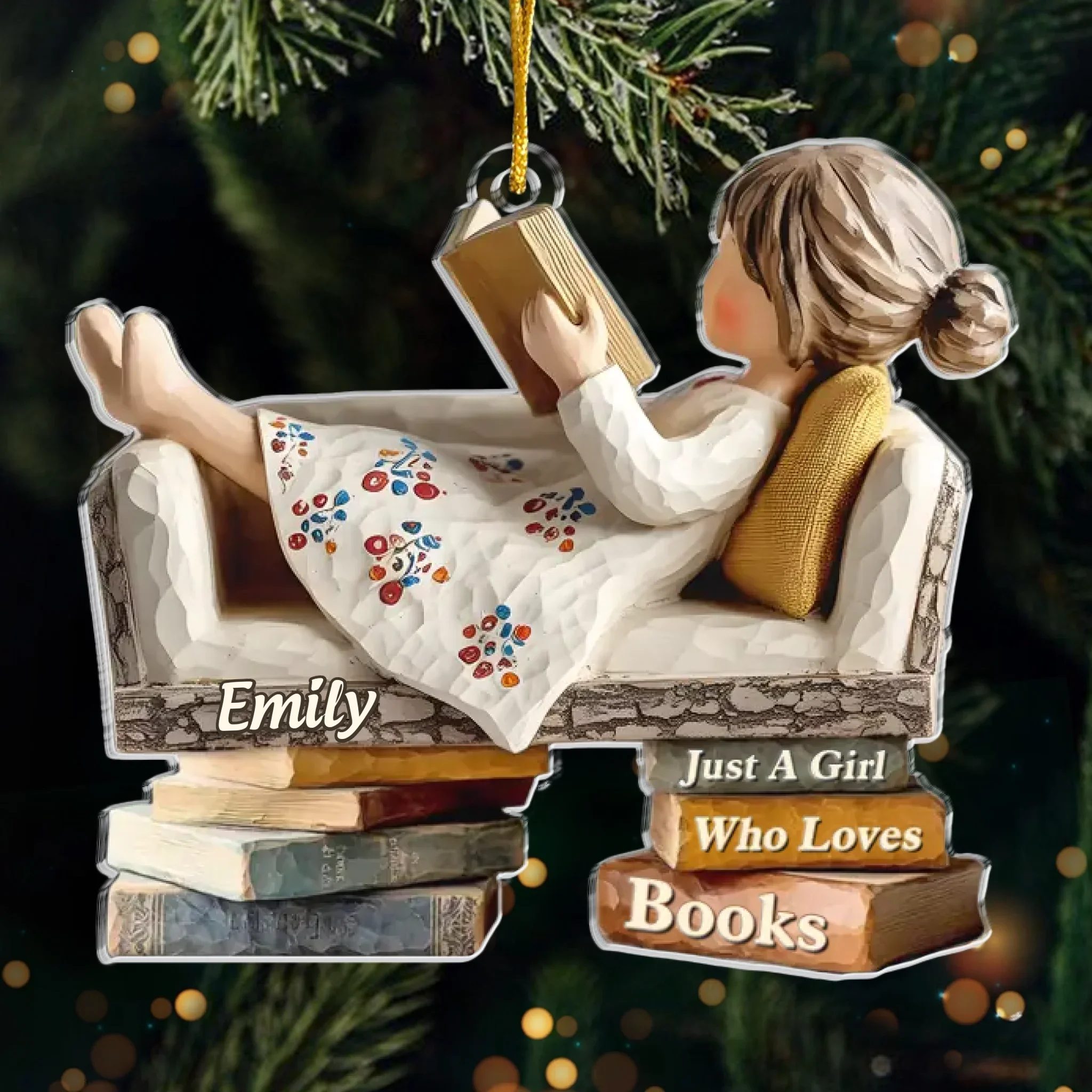 Custom Acrylic Ornament - Personalized Christmas Bookish Gifts For Book Lovers, Bookworms, Readers - Lost In A Good Book - Image 2