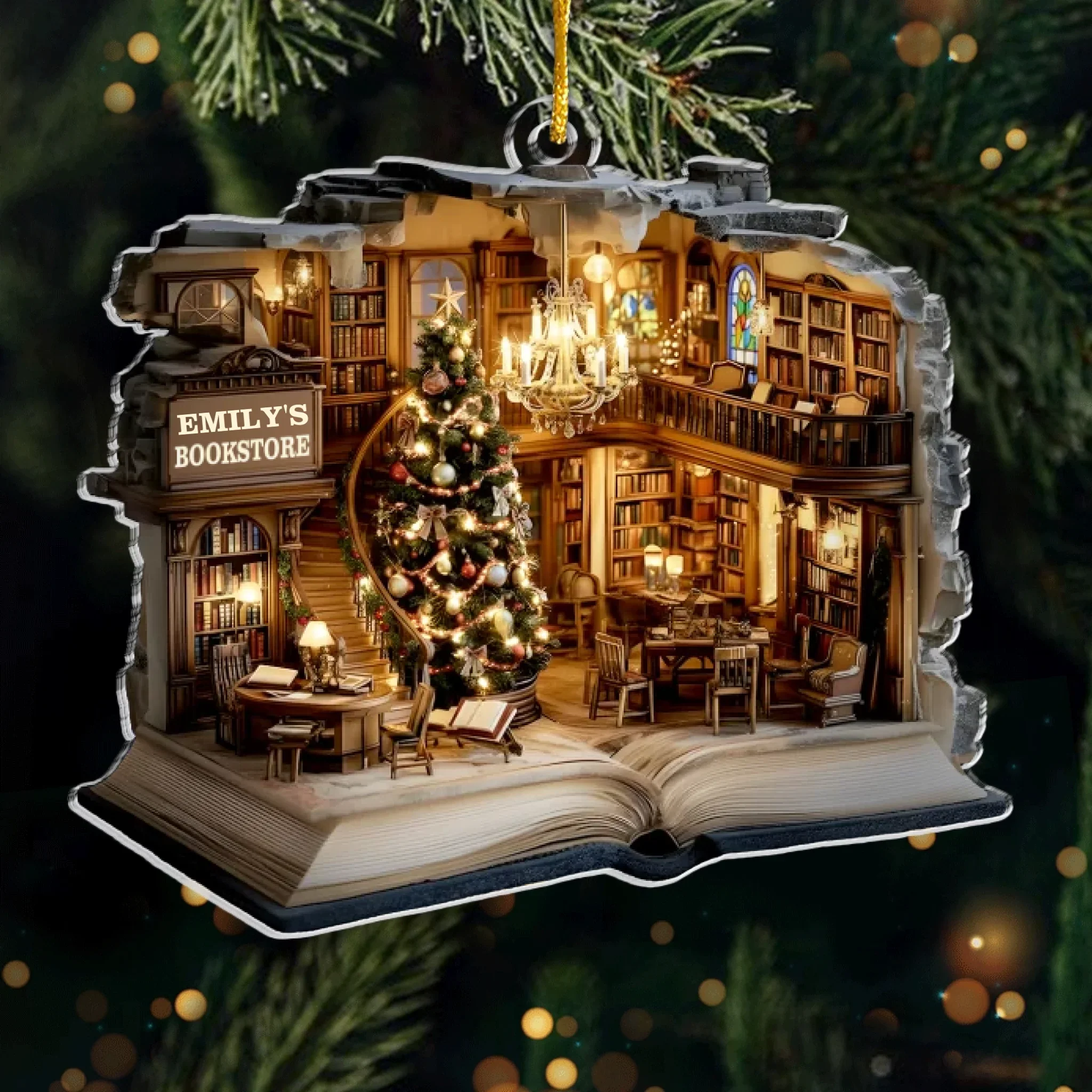 Custom Acrylic Ornament - Personalized Christmas Bookish Gifts For Book Lovers, Bookworms, Readers - Shelves Full Of Dreams And Fairy Lights - Image 2