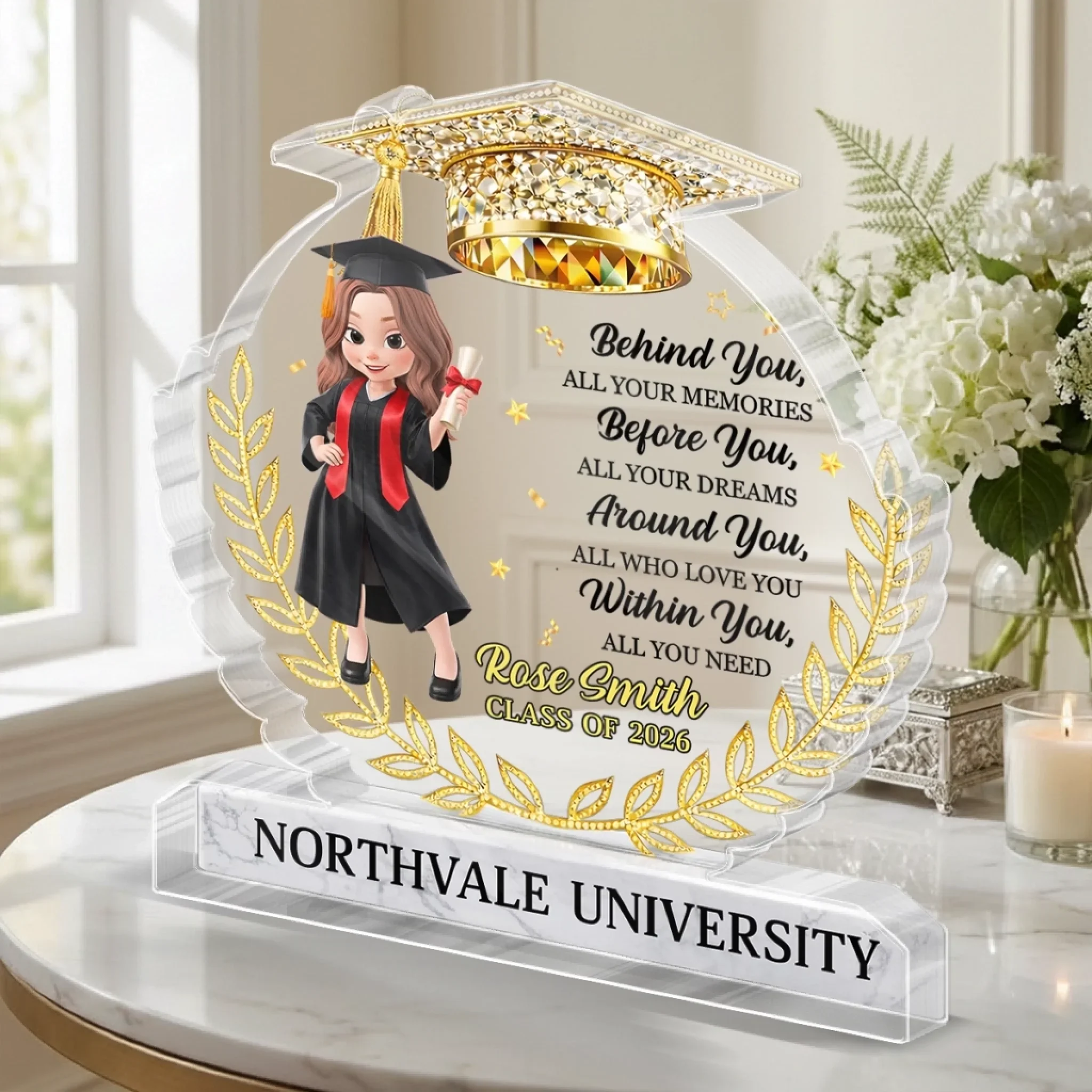 Custom Acrylic Plaque - Personalized Graduation Gifts For Him, Her - The Journey Begins Here - Image 2