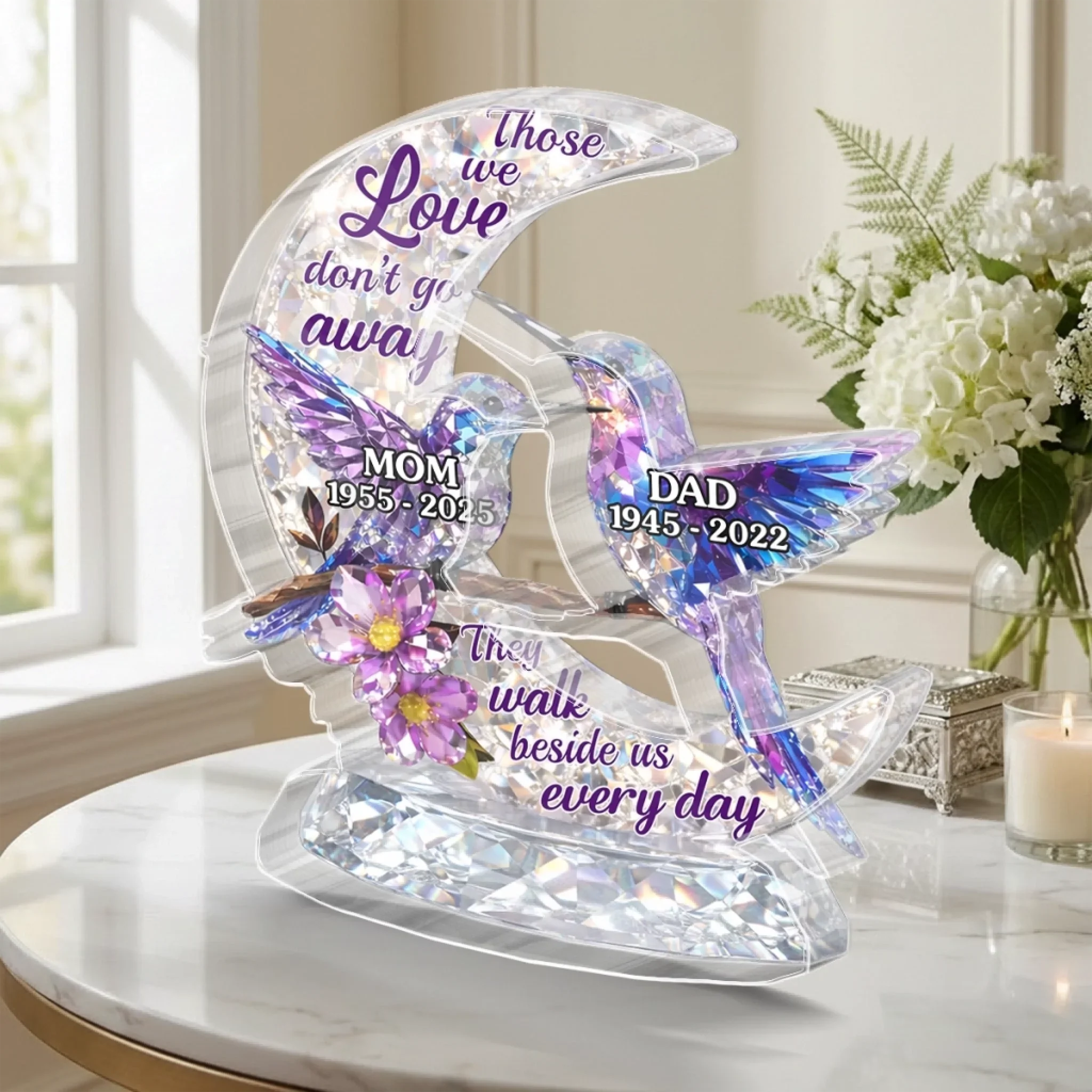 Custom Acrylic Plaque - Personalized Memorial Sympathy Gifts For Loss Of Mom, Dad - Love Never Dies - Image 3