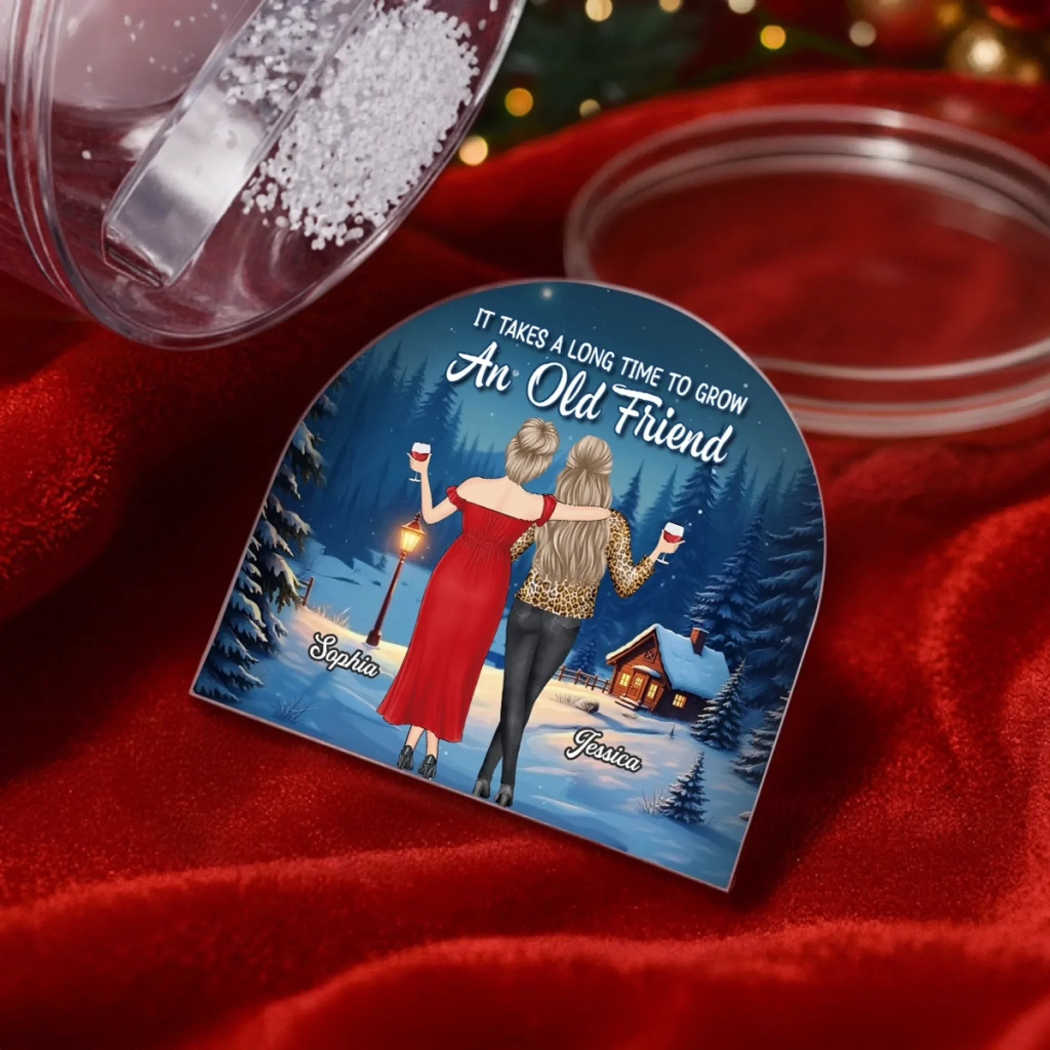 Custom Acrylic Snow Globe - Personalized Best Friend Christmas Birthday Gifts For Women, Besties, Sisters, BFF - Warm Lights Happy Hearts - Image 4