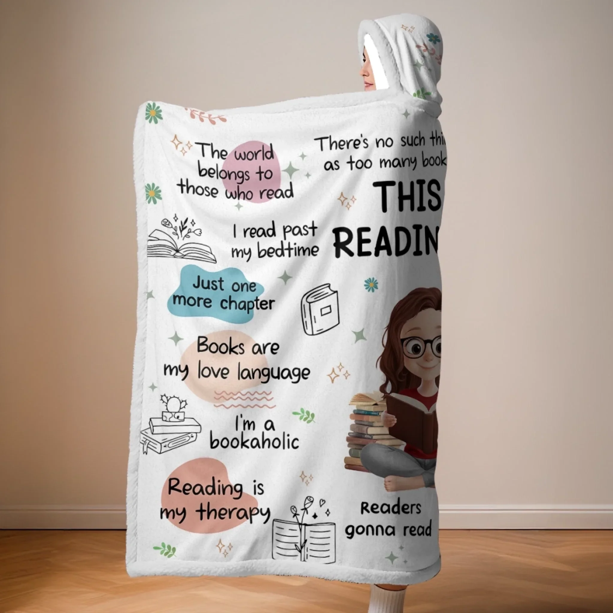 Custom Affirmation Snuggle Blanket, Hoodie Blanket - Personalized Christmas Bookish Gifts For Book Lovers, Bookworms, Readers - Bookaholic And Proud - Image 5