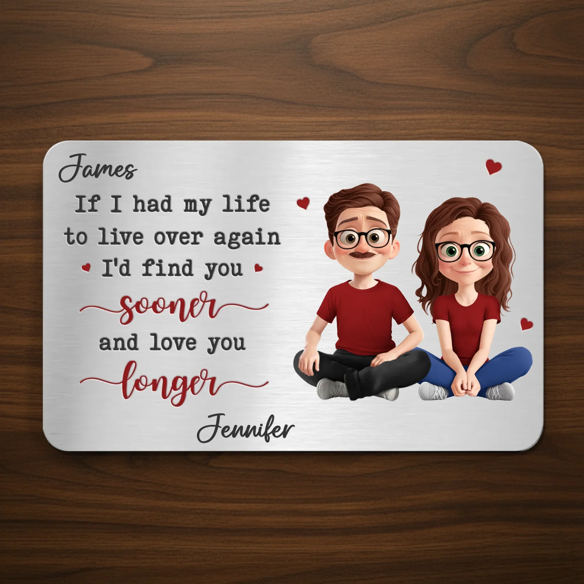 Custom Aluminum Wallet Card - Personalized Anniversary Wedding Gifts For Husband And Wife, Him And Her - Our Hearts Move As One - Image 2
