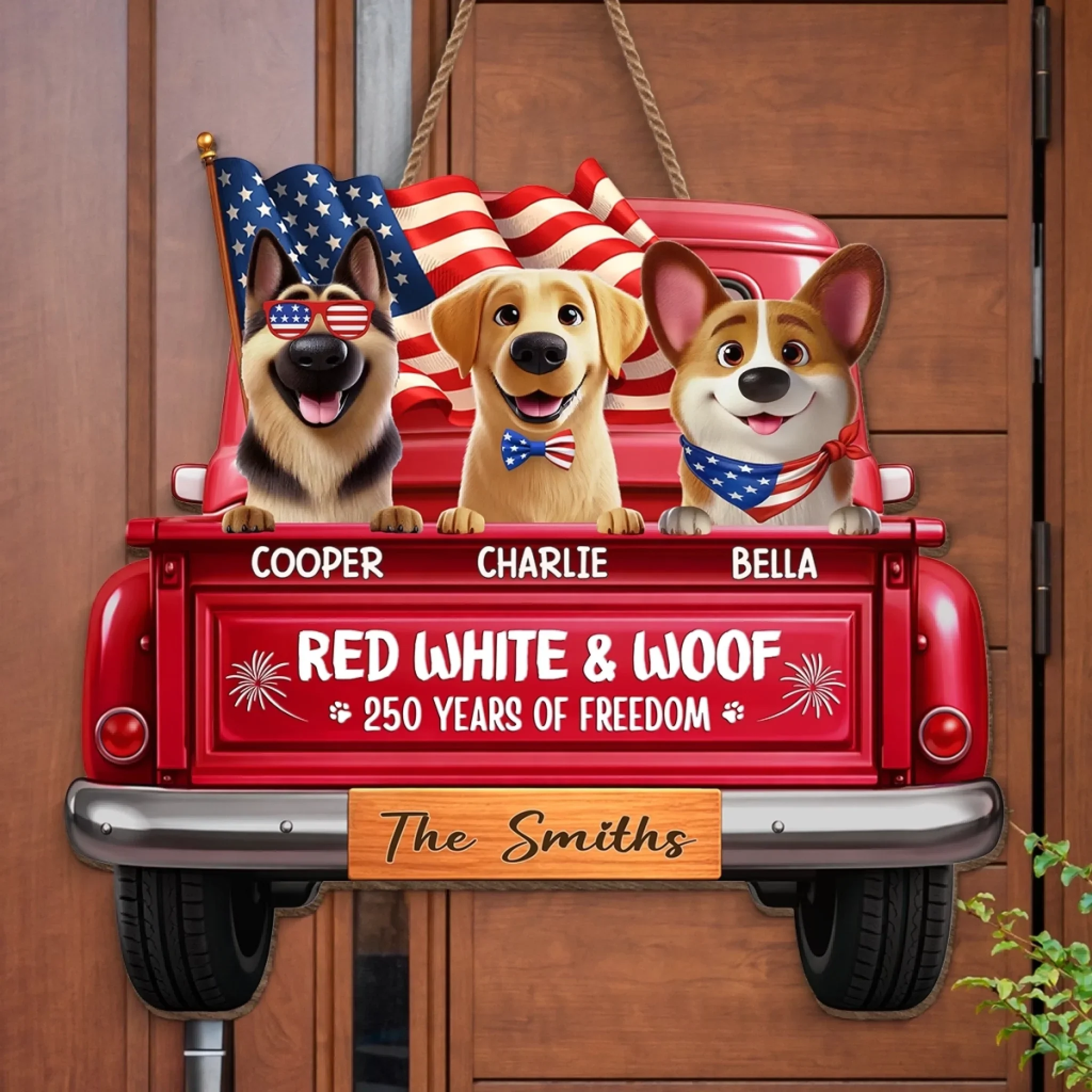 Custom America 250th Anniversary Wood Sign - Personalized Birthday Gifts For Dog Lovers, Dog Dad And Mom - Freedom Lives Here - Image 3